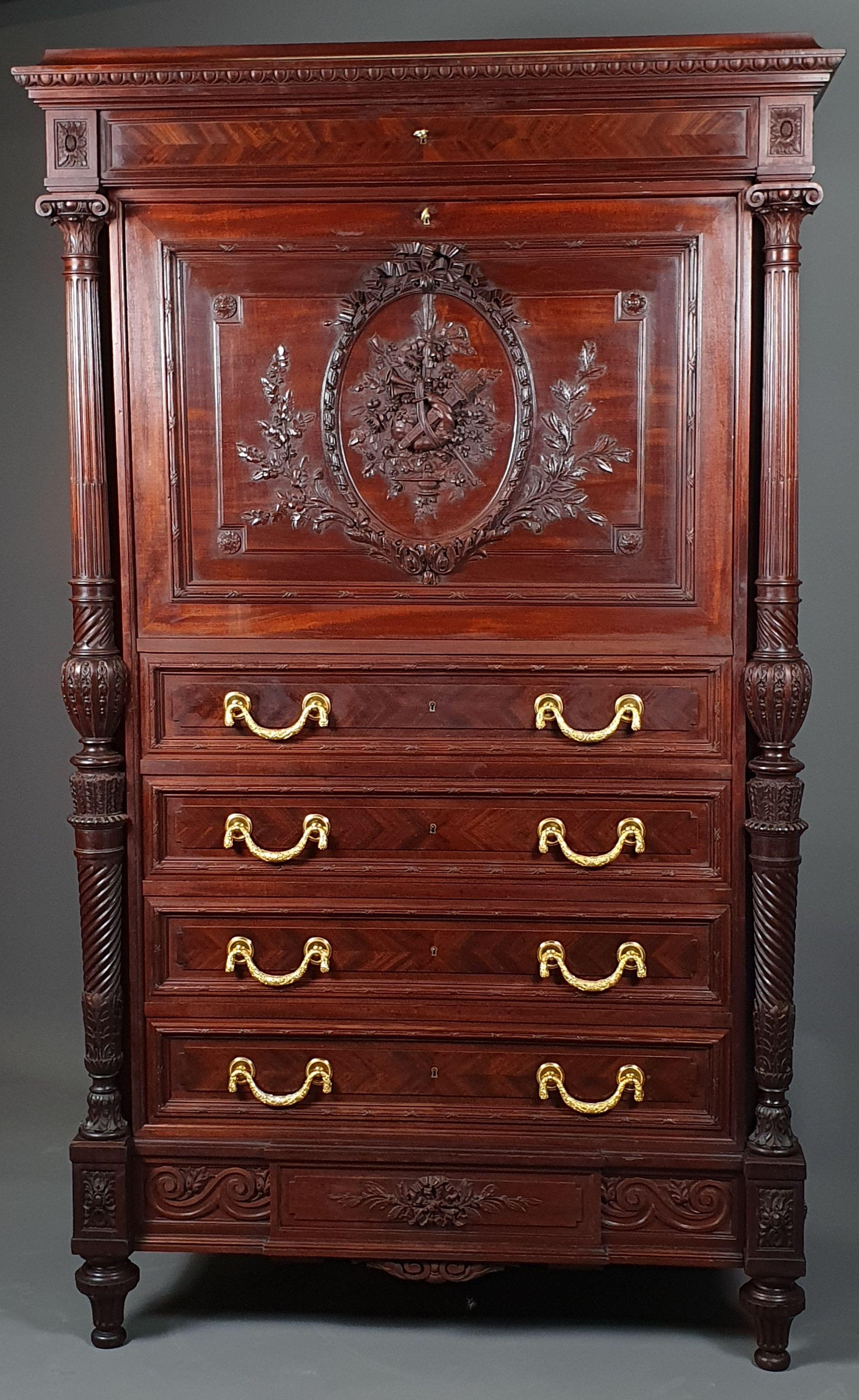 French Louis XVI Style Secretary Stamped Quignon in Paris For Sale