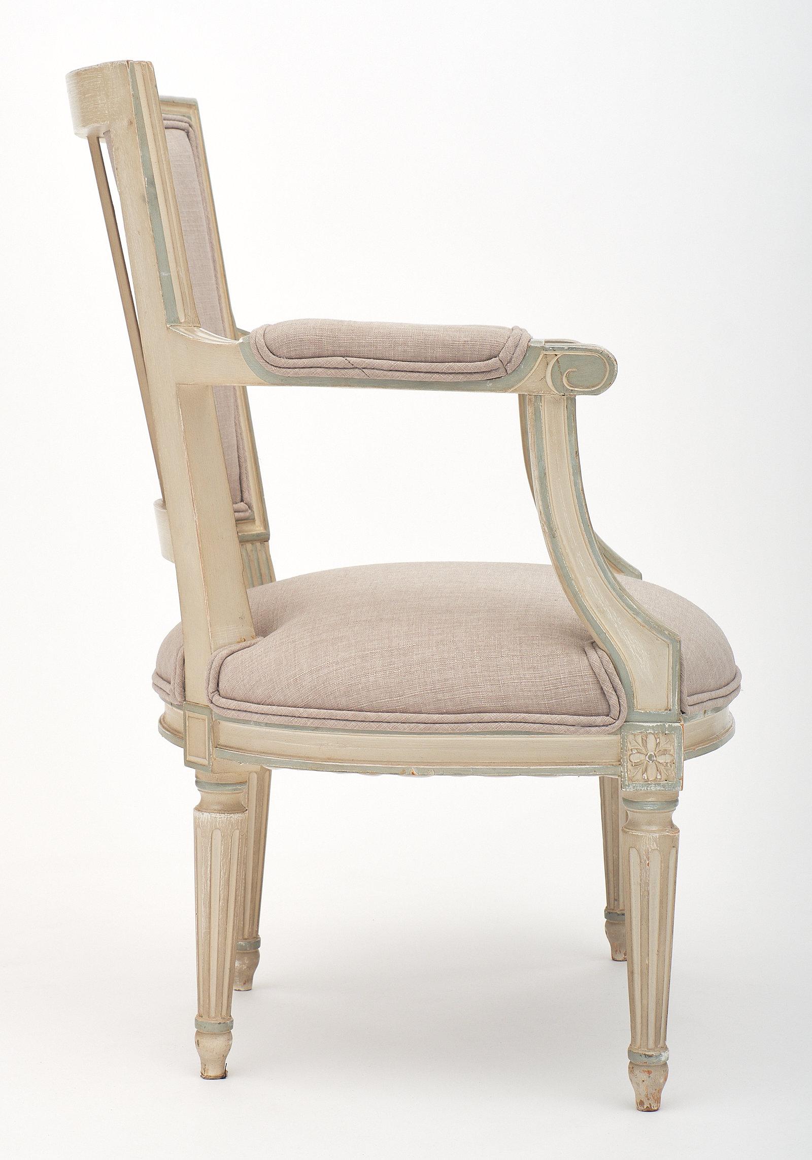 Linen Louis XVI Style Set of Chairs with Armchairs