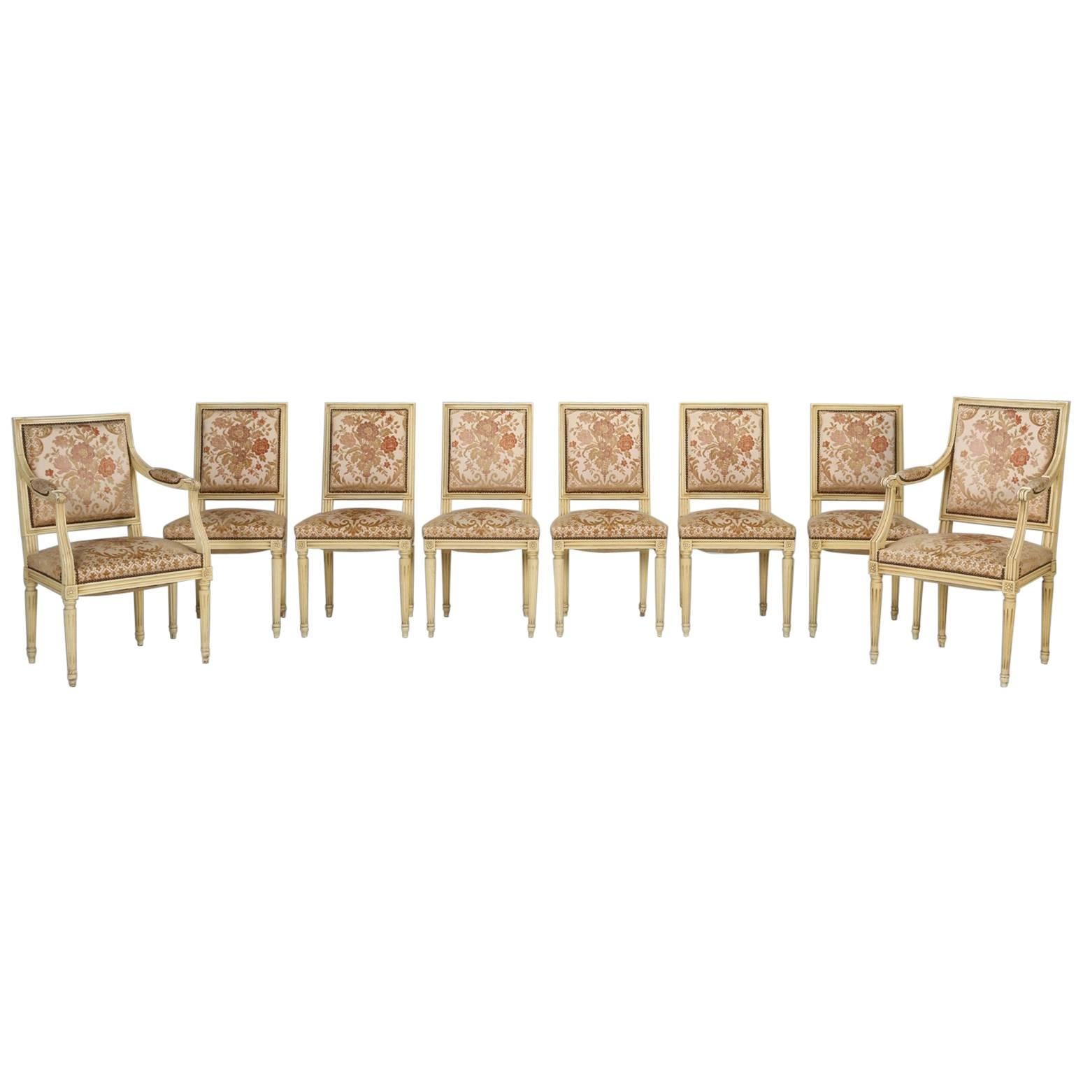 Louis XVI Style Set of Eight French Dining Chairs, circa 1950s 