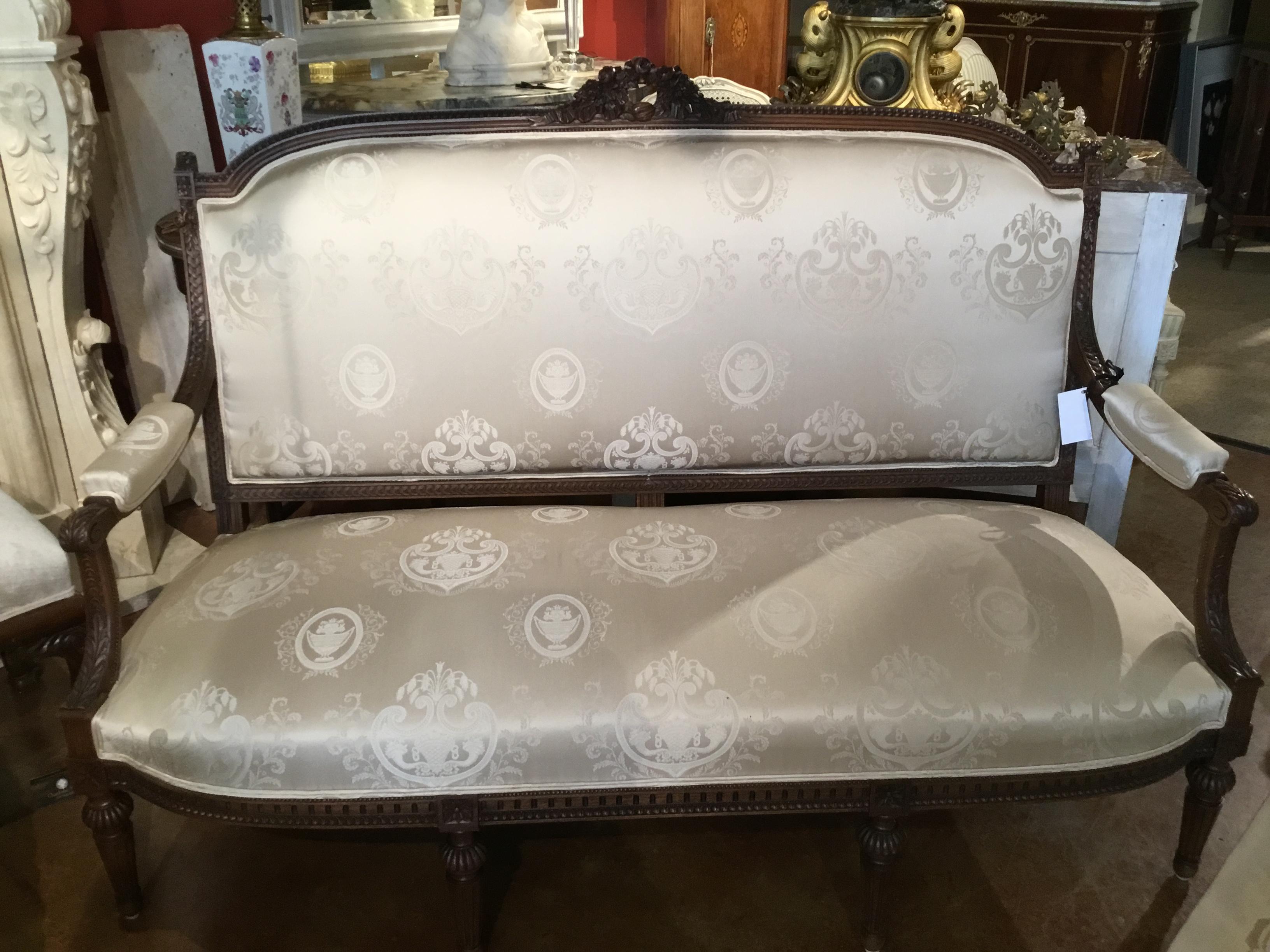 Louis XVI Style Settee, 19th Century Walnut with New Upholstery For Sale 2
