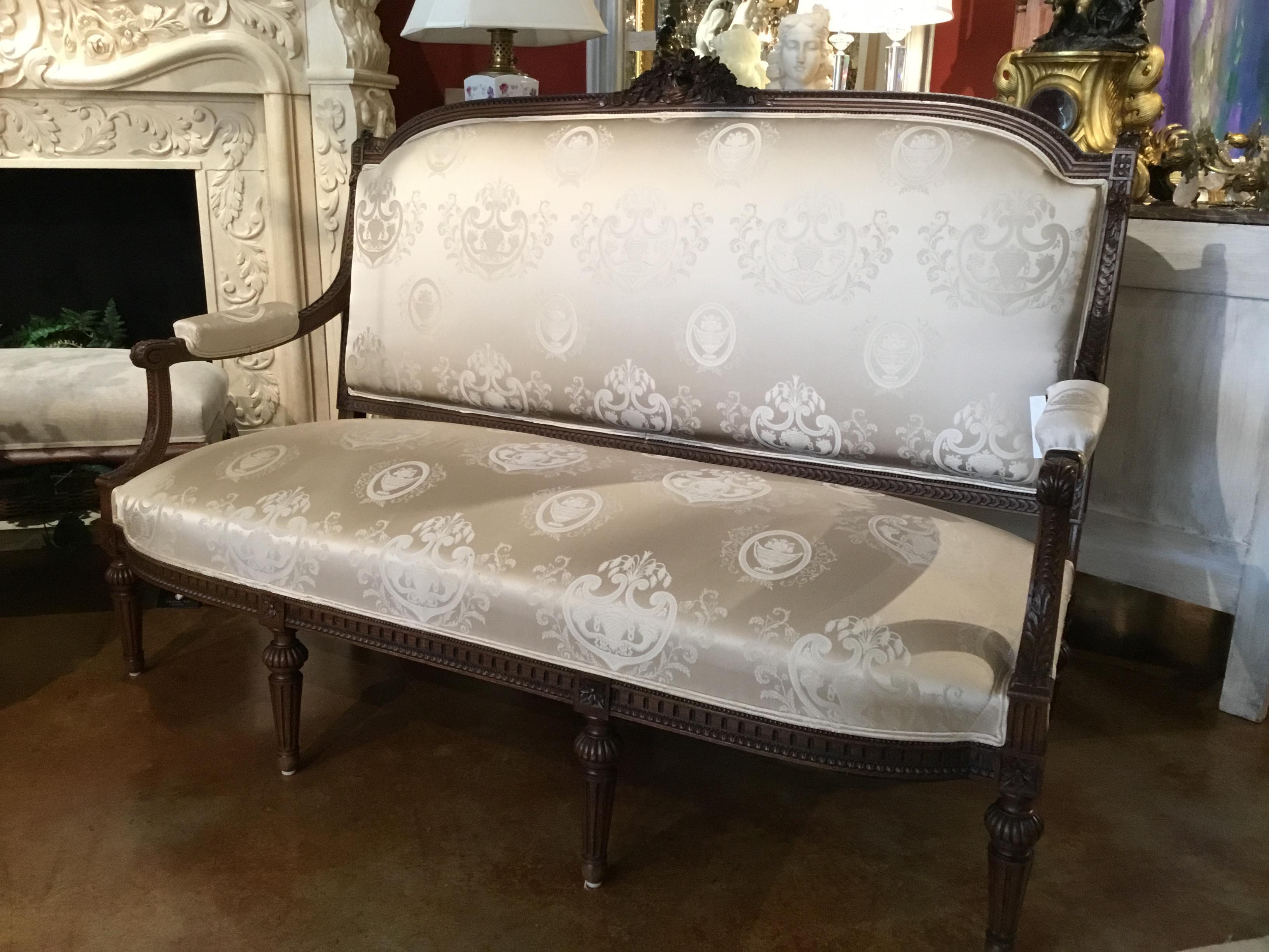 Louis XVI Style Settee, 19th Century Walnut with New Upholstery For Sale 3