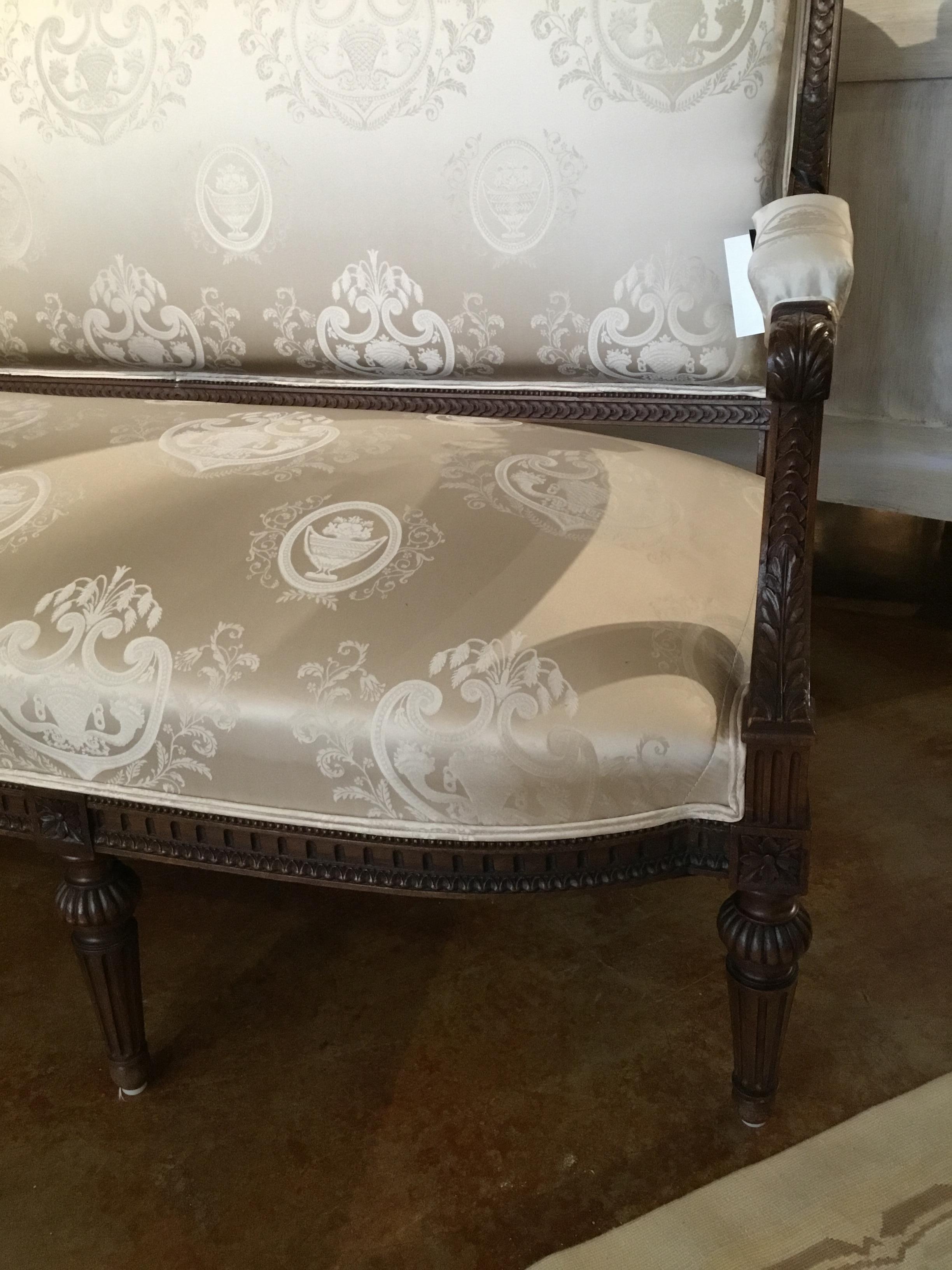 Louis XVI Style Settee, 19th Century Walnut with New Upholstery For Sale 4