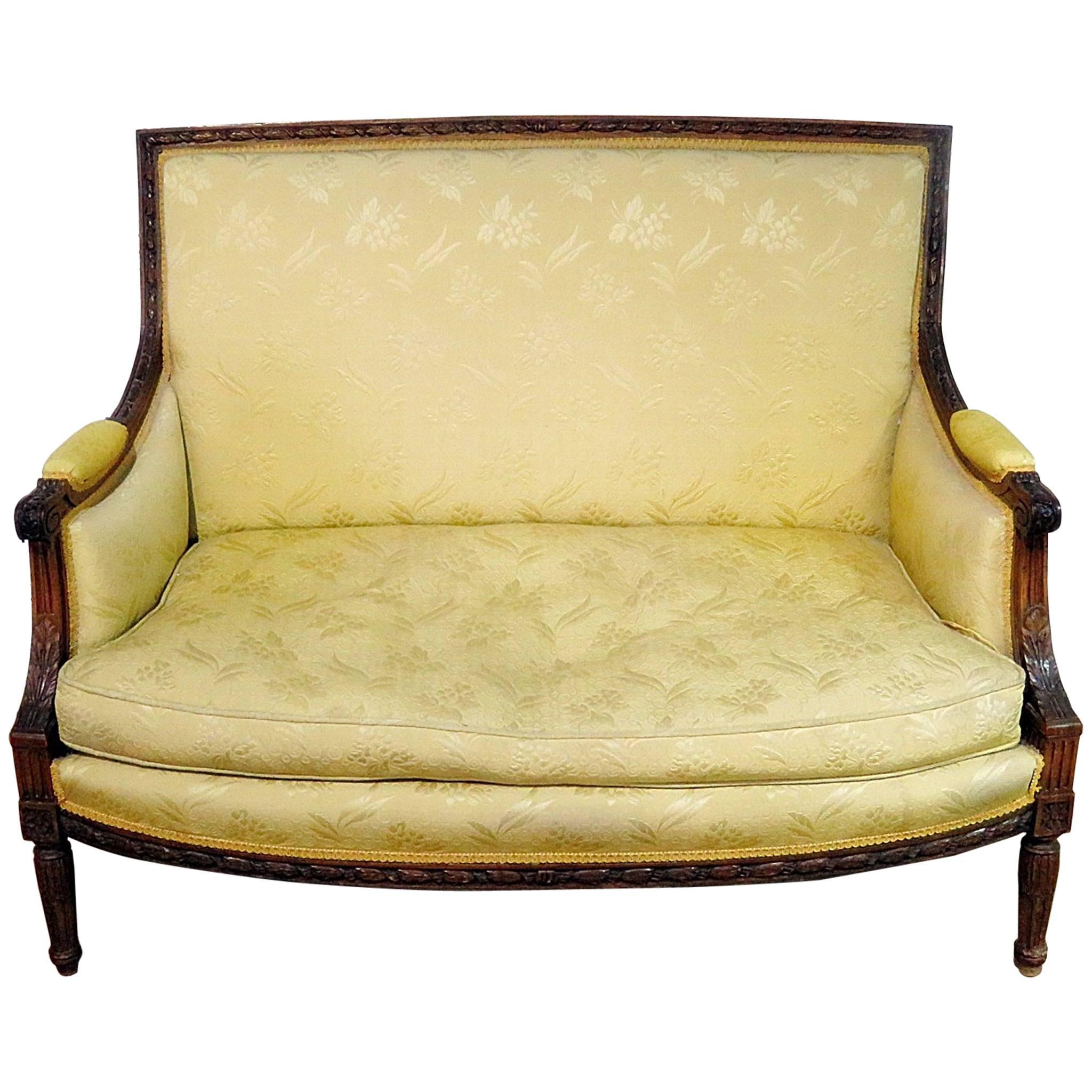 French Maison Jansen Attributed Carved Walnut Settee Canape Marquis C1930s