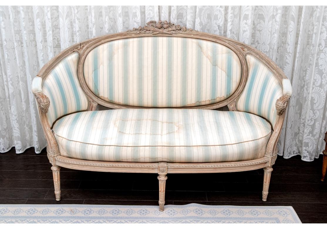 Louis XVI Style Settee With Ram's Head Arms And Bird Crest - For Restoration For Sale 4