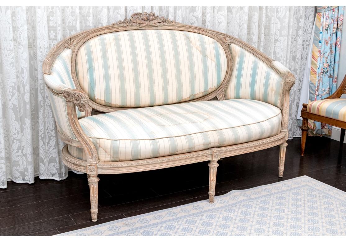 Louis XVI Style Settee With Ram's Head Arms And Bird Crest - For Restoration For Sale 6