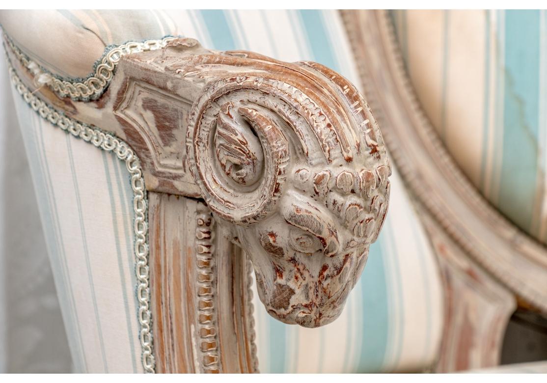 Louis XVI Style Settee With Ram's Head Arms And Bird Crest - For Restoration In Distressed Condition For Sale In Bridgeport, CT
