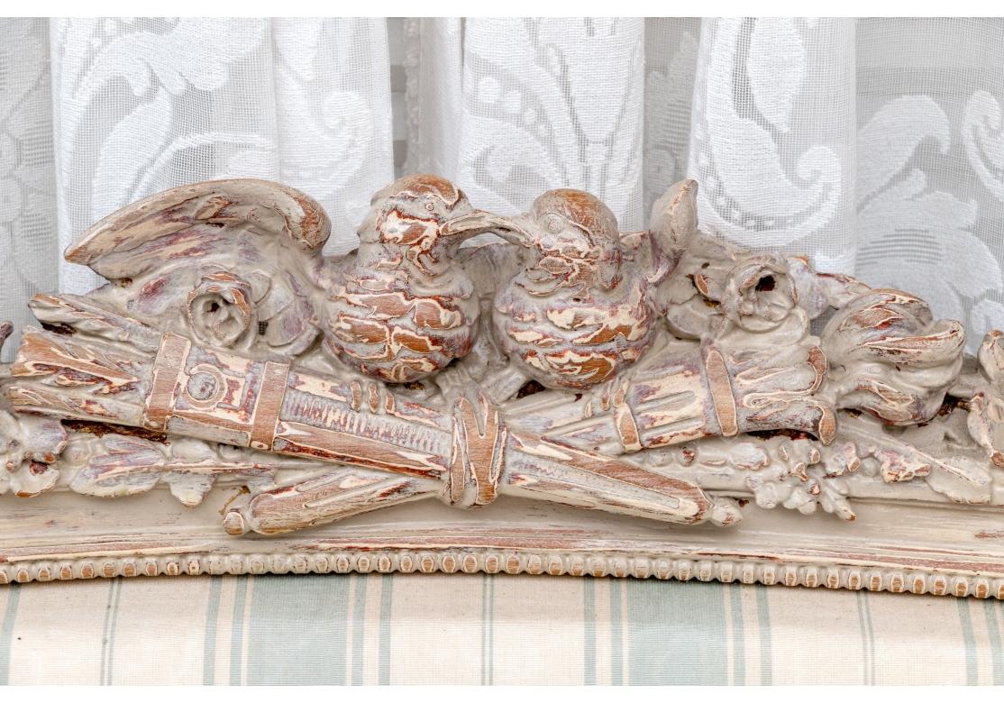 Fabric Louis XVI Style Settee With Ram's Head Arms And Bird Crest - For Restoration For Sale
