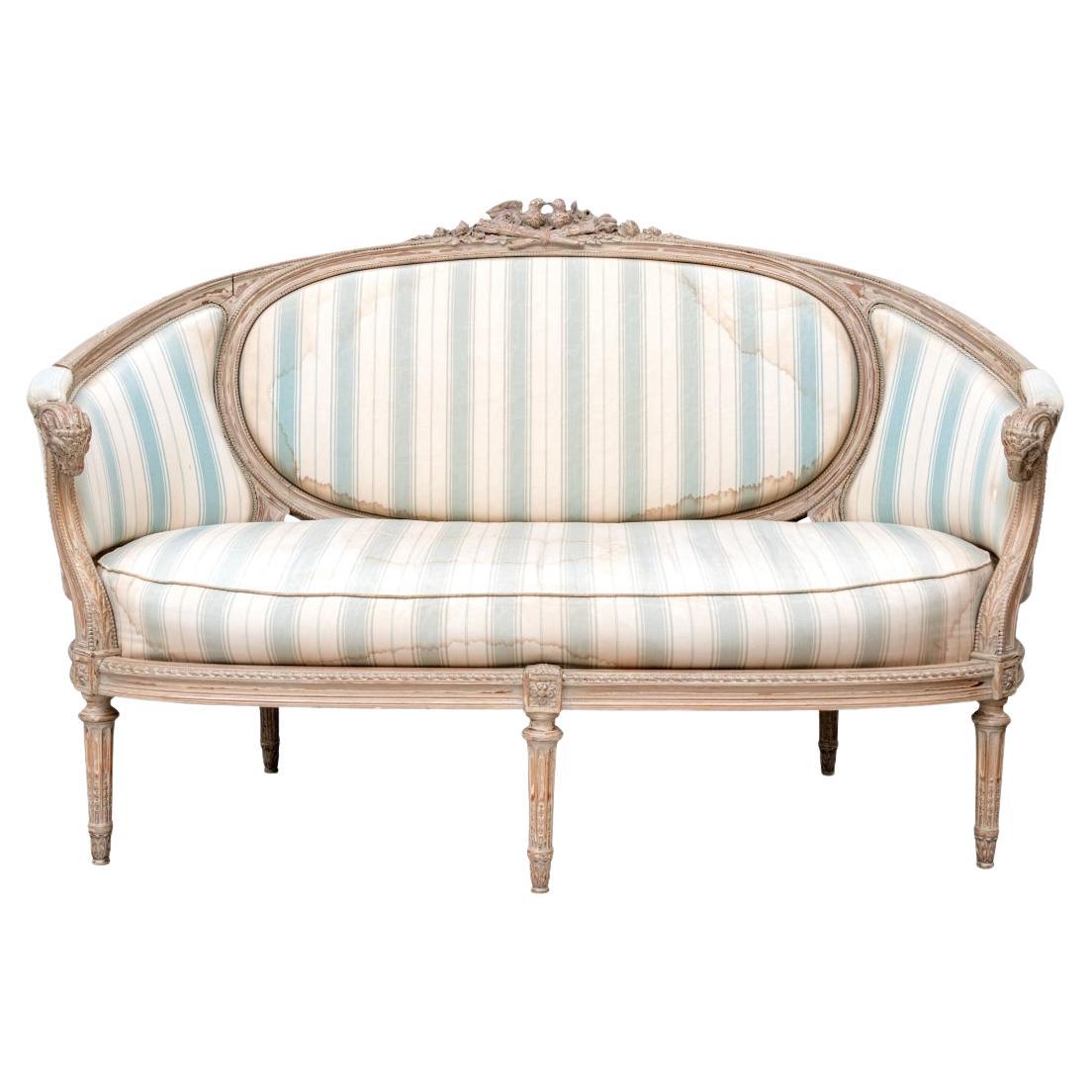 Louis XVI Style Settee With Ram's Head Arms And Bird Crest - For Restoration For Sale