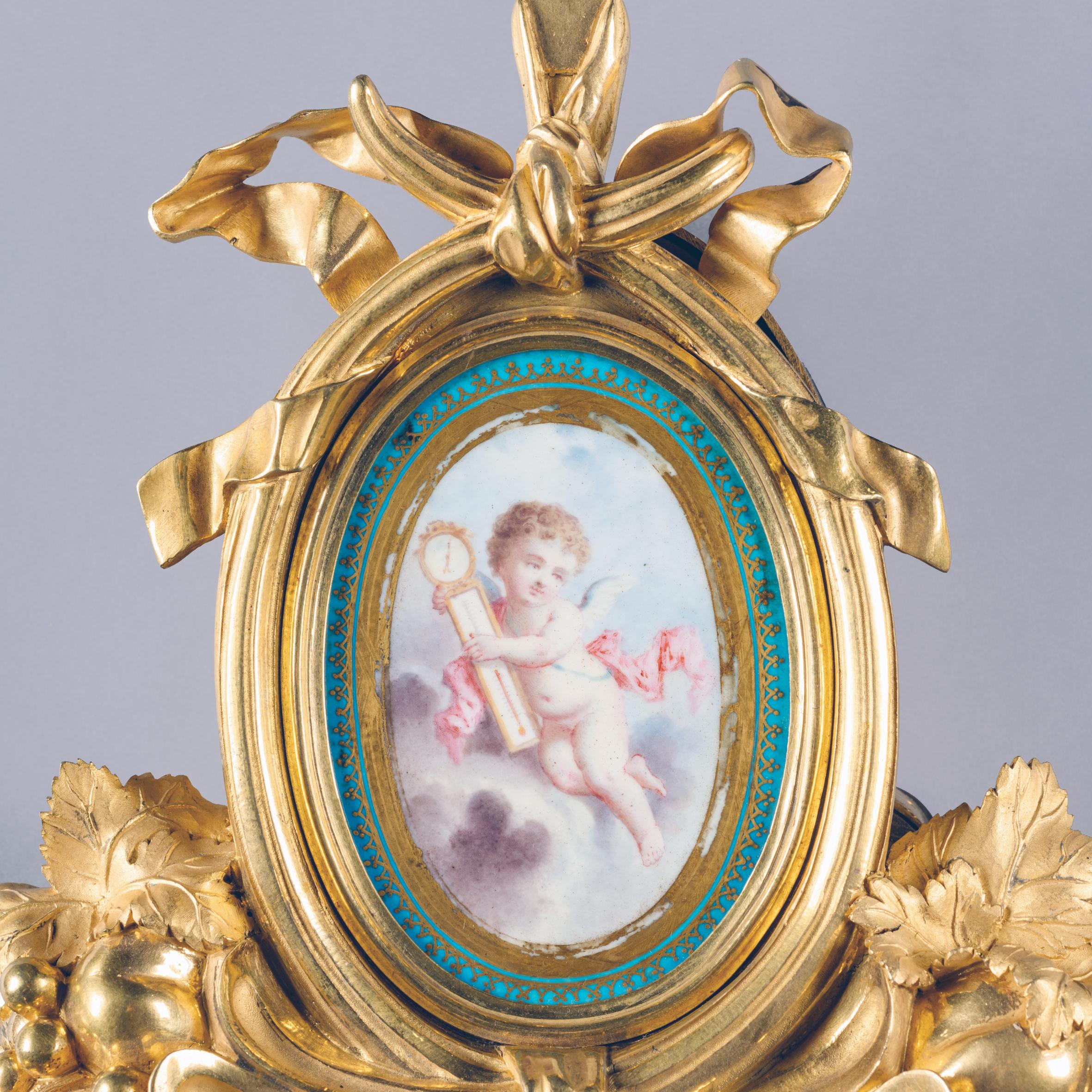 French Louis XVI Style Sèvres Porcelain Mounted Cartel Clock and Barometer Set For Sale