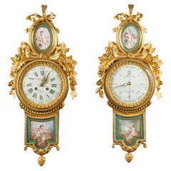 Orologio a cartello e barometro in porcellana di Sèvres in stile Luigi XVI