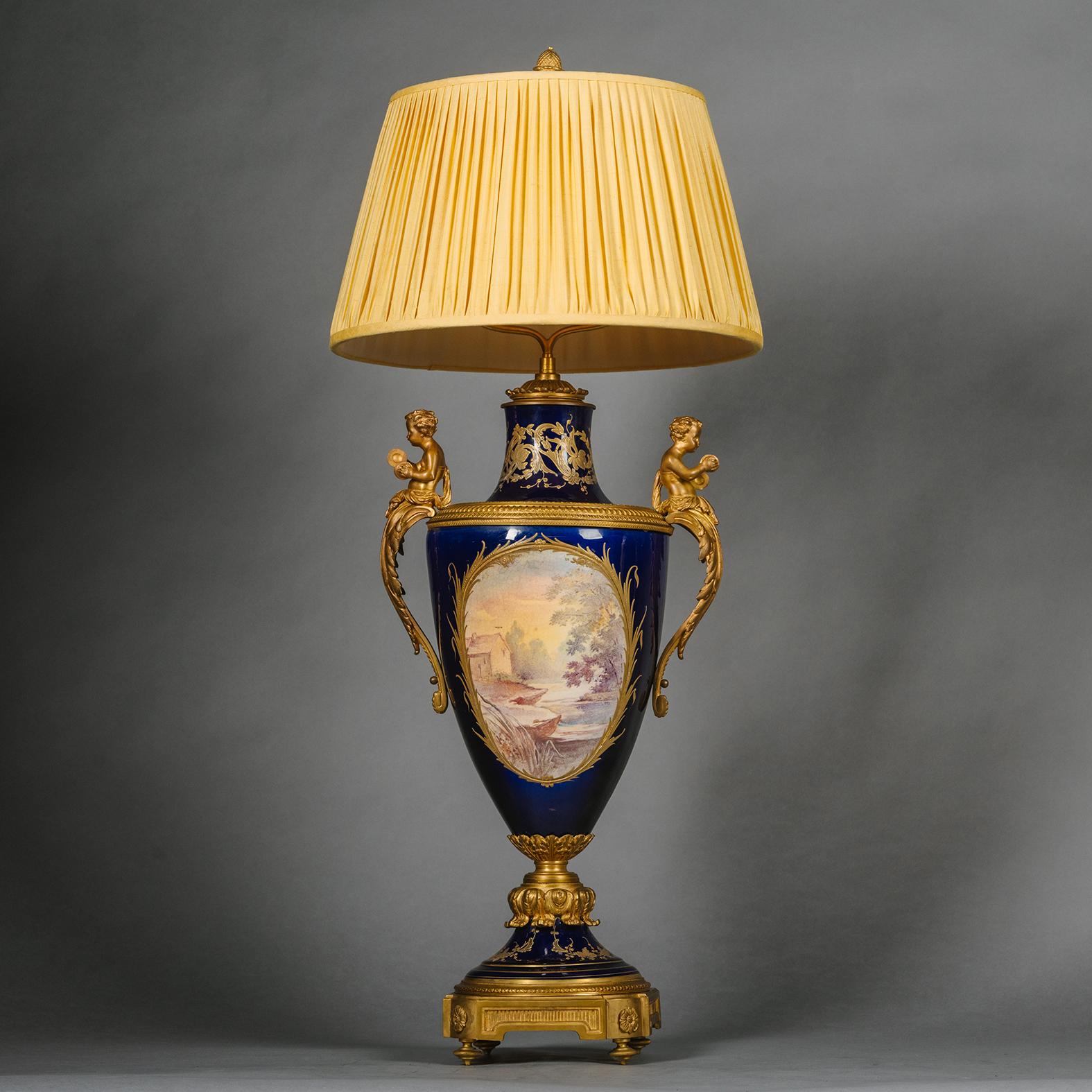 French Louis XVI Style Sèvres Porcelain Vase Mounted As A Lamp For Sale