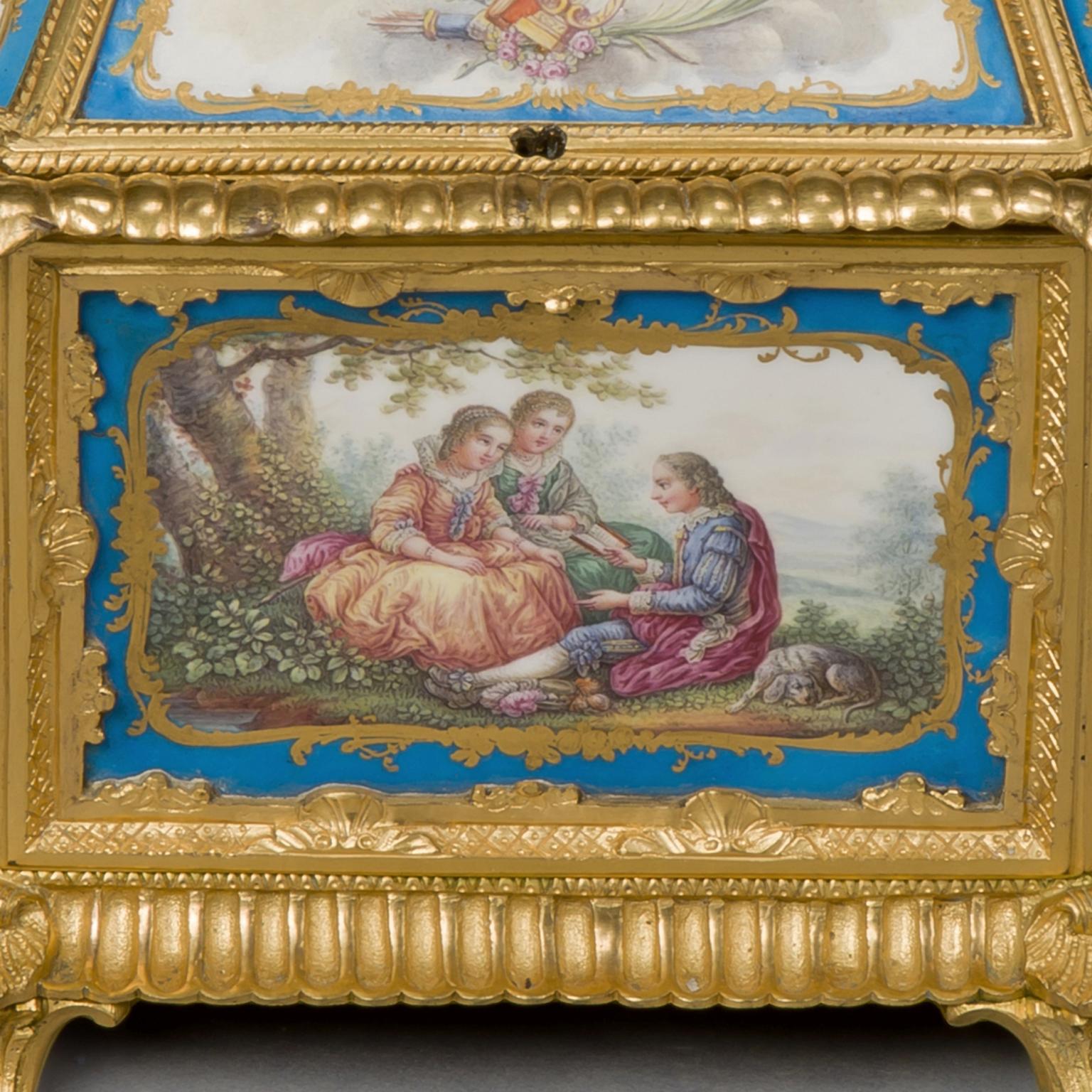 French Louis XVI Style Sèvres-Style Porcelain Mounted Octagonal Table Box, circa 1890 For Sale