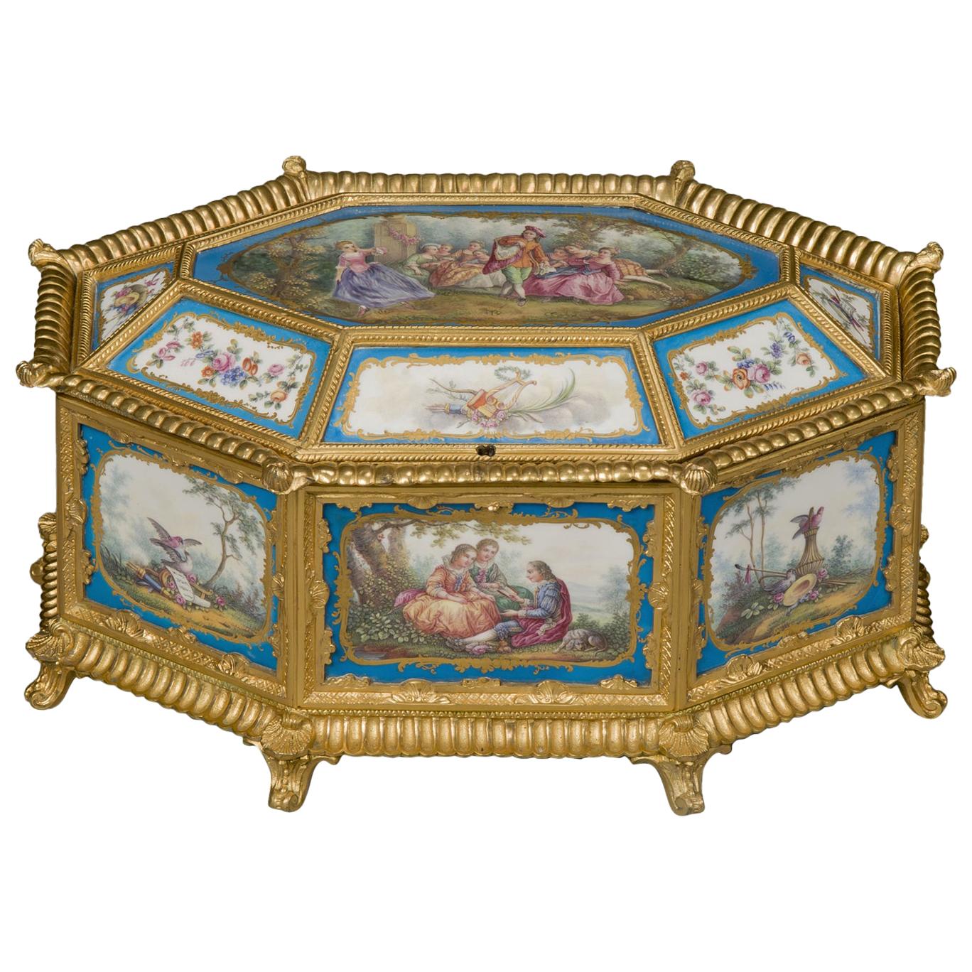 Louis XVI Style Sèvres-Style Porcelain Mounted Octagonal Table Box, circa 1890 For Sale