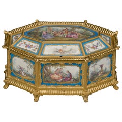 Antique Louis XVI Style Sèvres-Style Porcelain Mounted Octagonal Table Box, circa 1890