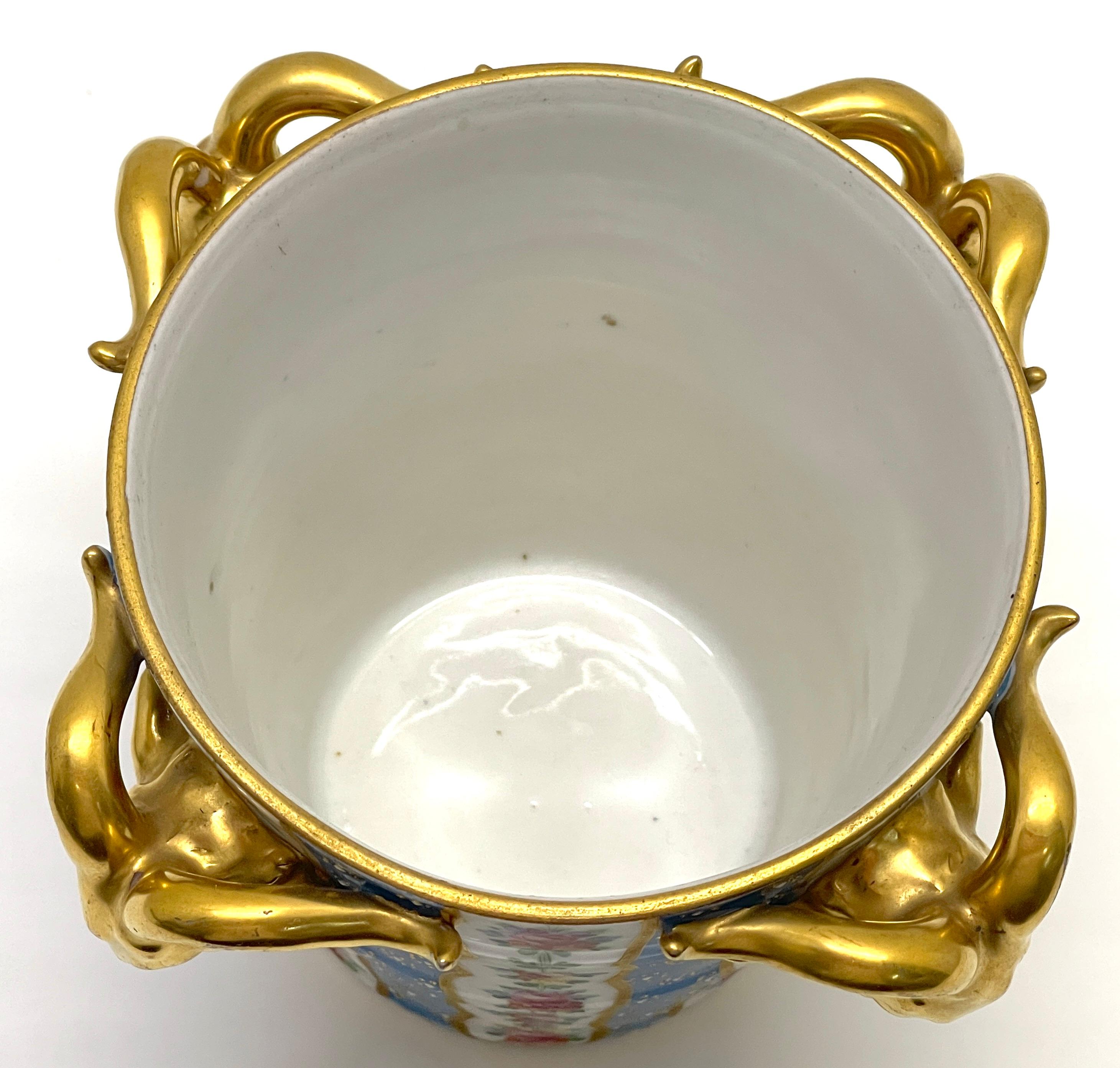 Porcelain Louis XVI Style Sèvres Style Ram Motif Flower Pot Cache Pot, Carl Thieme Dresden For Sale