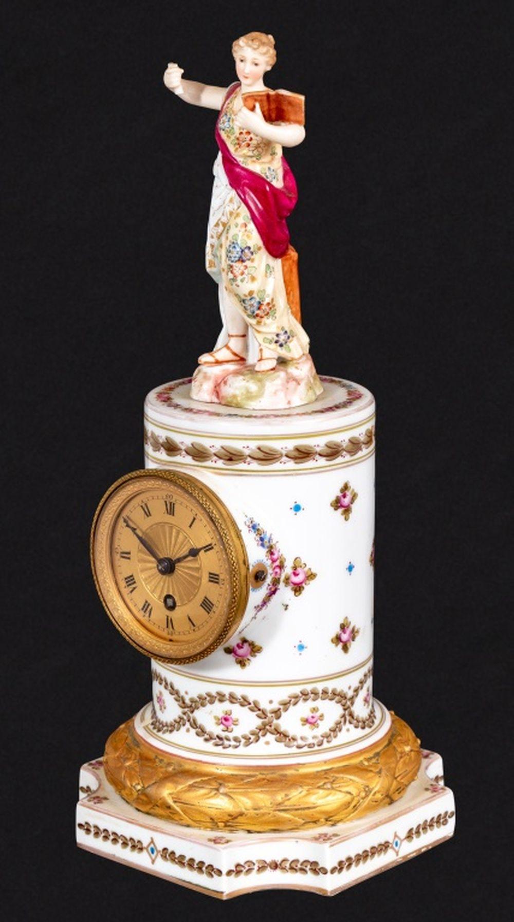 Gilt Louis XVI Style Sevres White Ground Figural Clock For Sale