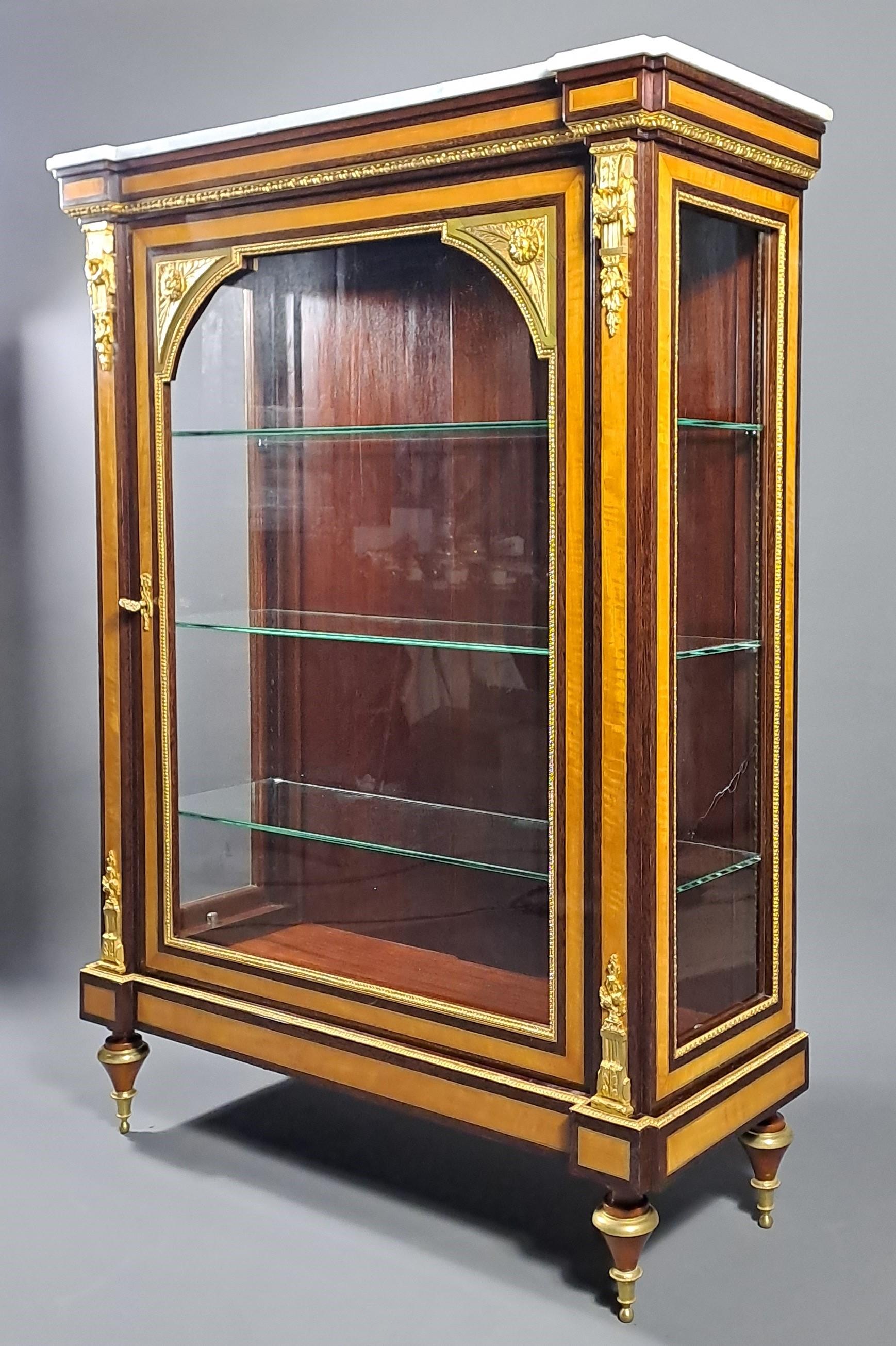 Schaufenster im Louis-XVI.-Stil mit Intarsien und vergoldeter Bronze im Angebot 5
