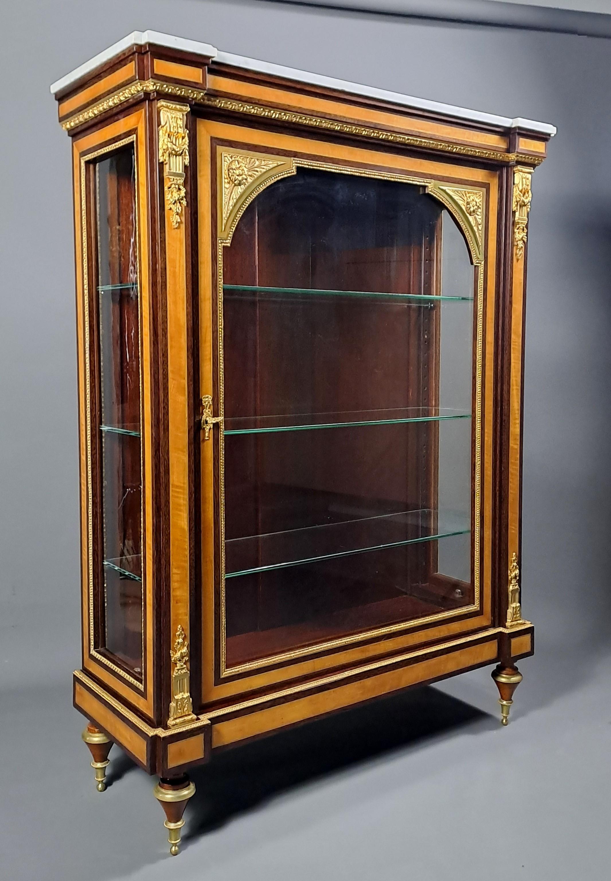 Schaufenster im Louis-XVI.-Stil mit Intarsien und vergoldeter Bronze im Angebot 2