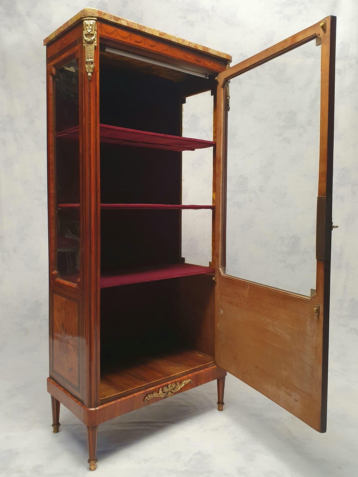 Louis XVI Style Showcase, Marquetry, Amaranth & Rosewood, 19th For Sale 3