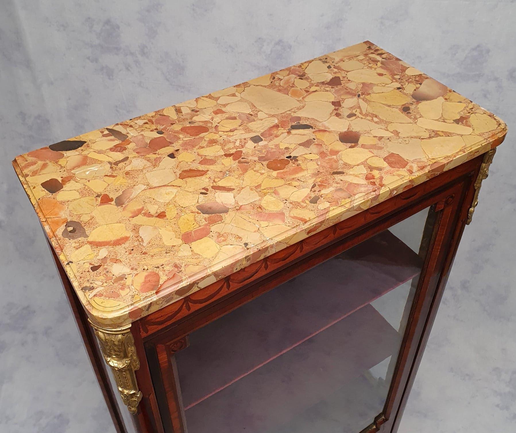 Louis XVI Style Showcase, Marquetry, Amaranth & Rosewood, 19th For Sale 5
