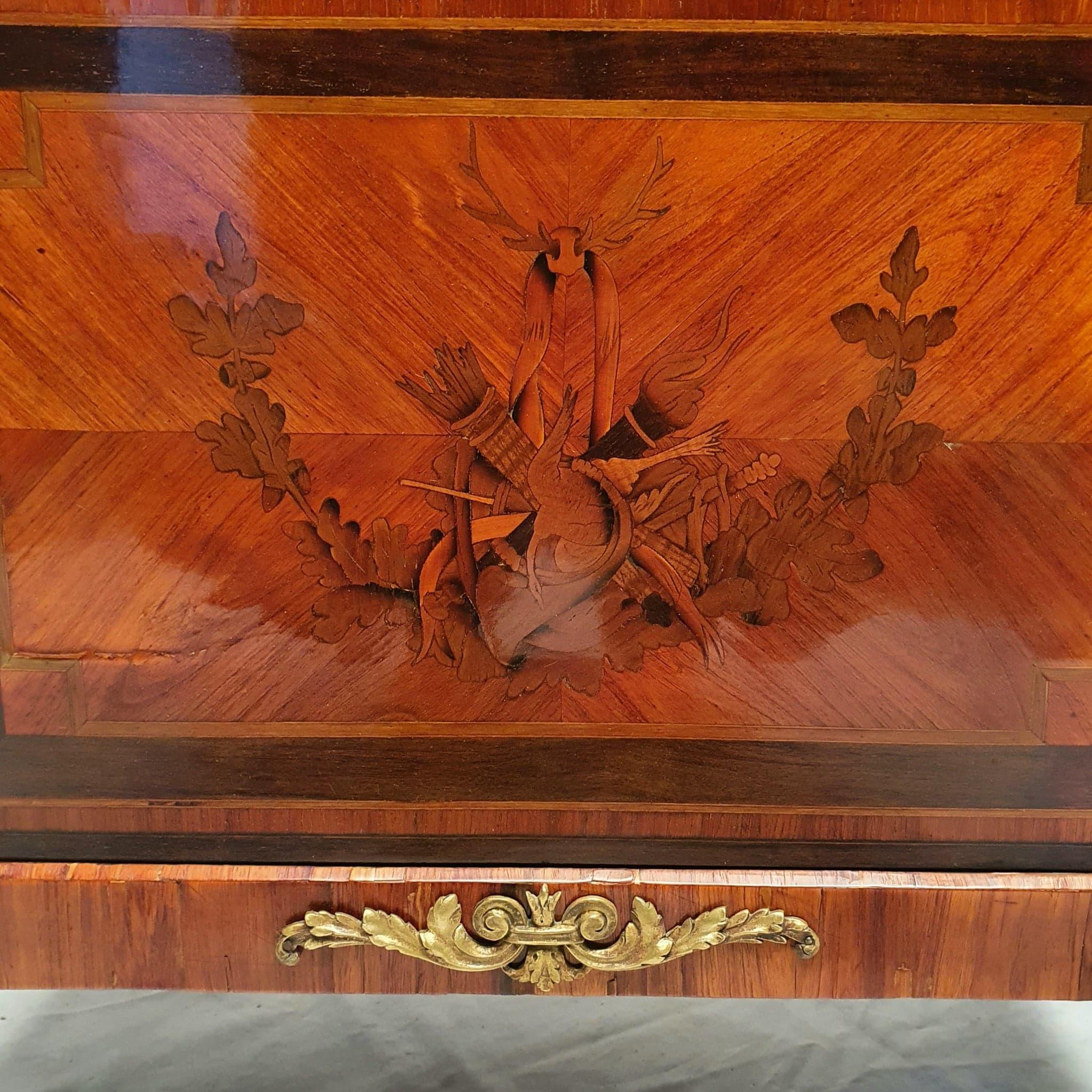 19th Century Louis XVI Style Showcase, Marquetry, Amaranth & Rosewood, 19th For Sale