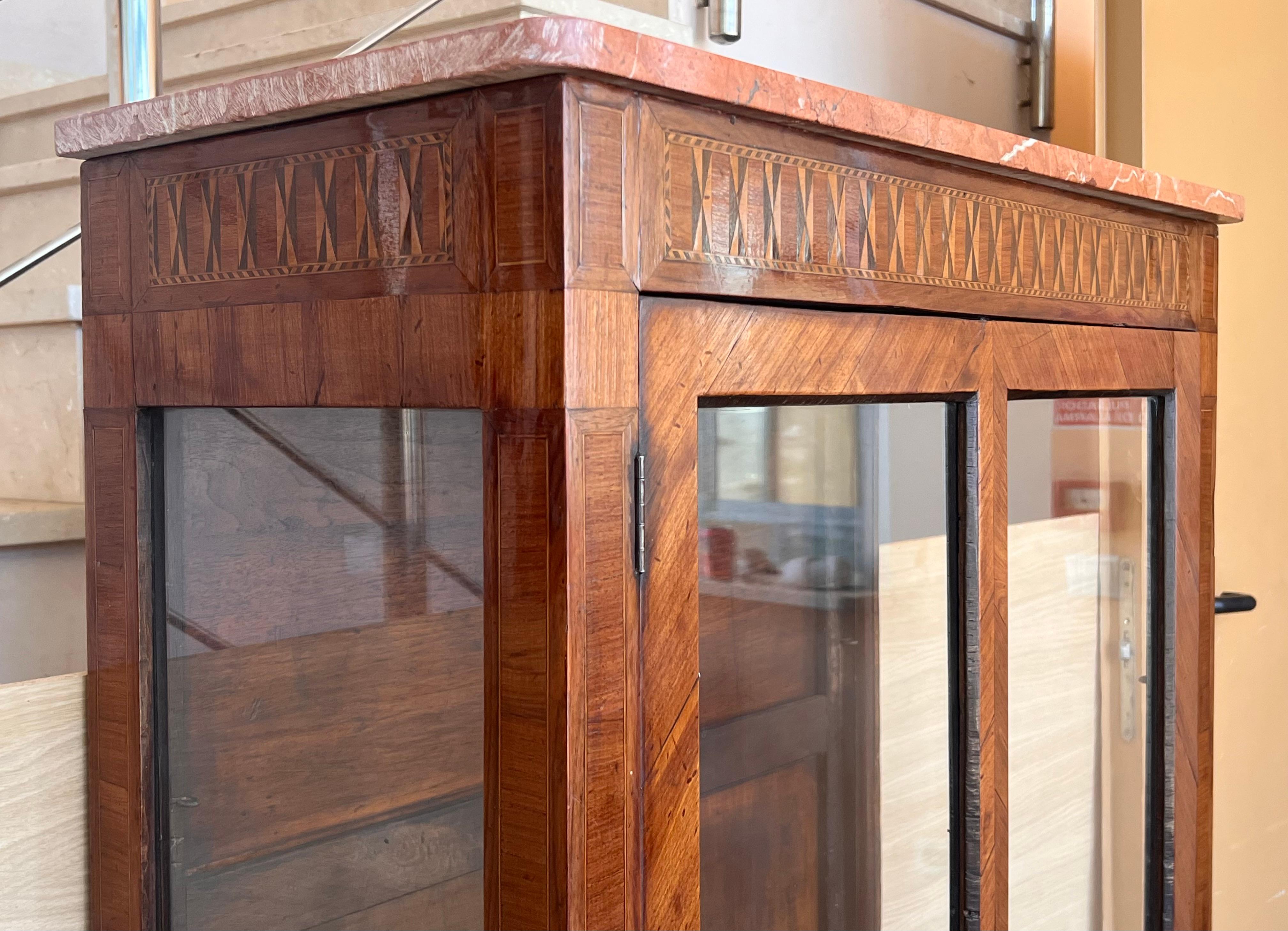 Louis XVI Style Showcase Vitrine in Walnut with Geometrical Marquetry For Sale 4