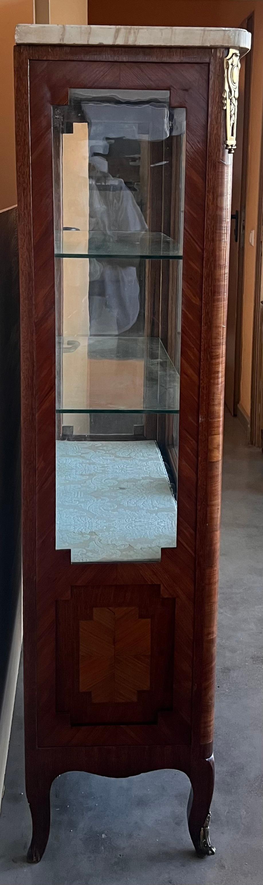 Louis XVI Style Showcase Vitrine in Walnut with Geometrical Marquetry For Sale 5