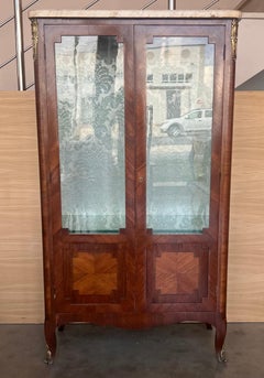 Louis XVI Style Showcase Vitrine in Walnut with Geometrical Marquetry