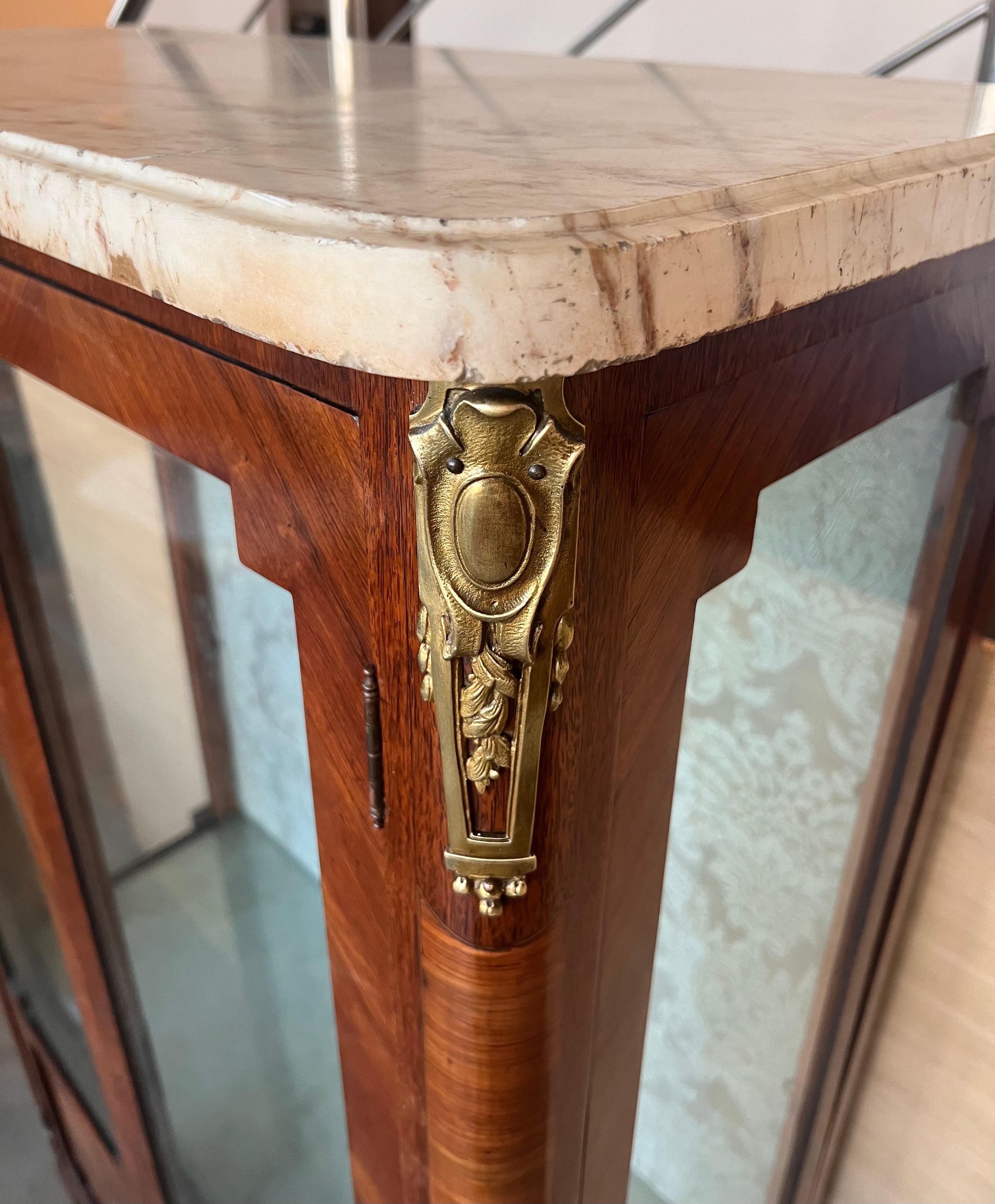 Louis XVI Style Showcase Vitrine in Walnut with Geometrical Marquetry For Sale 1