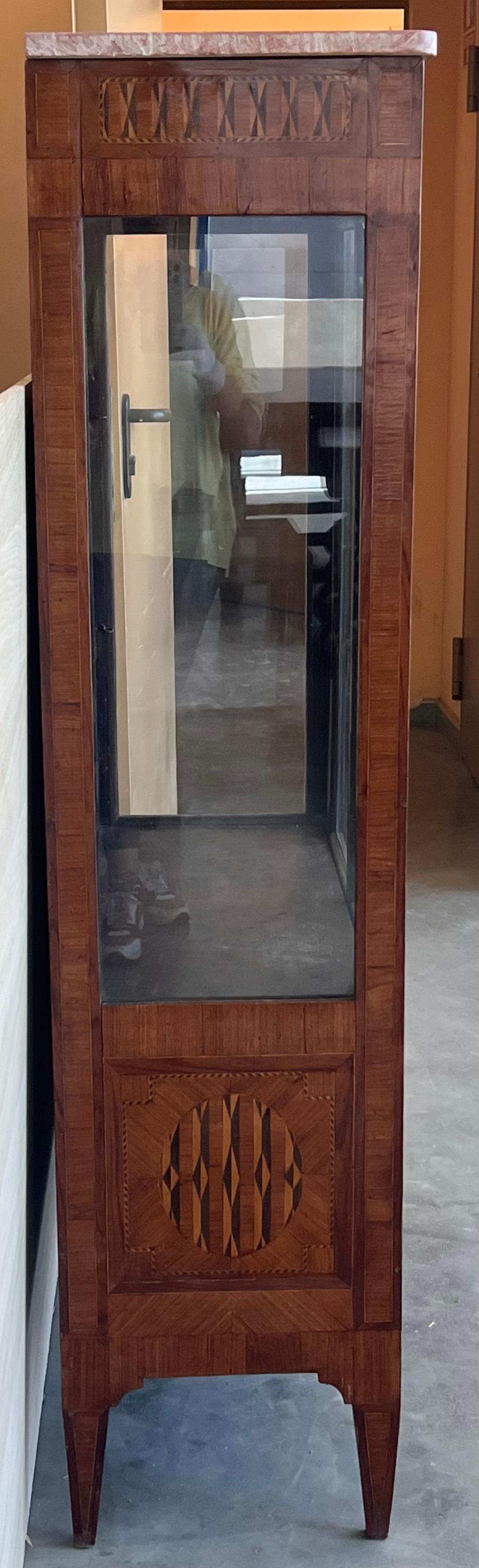 Louis XVI Style Showcase Vitrine in Walnut with Geometrical Marquetry For Sale 3