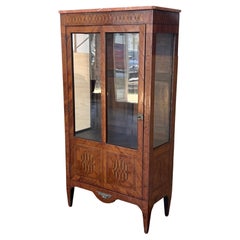 Antique Louis XVI Style Showcase Vitrine in Walnut with Geometrical Marquetry