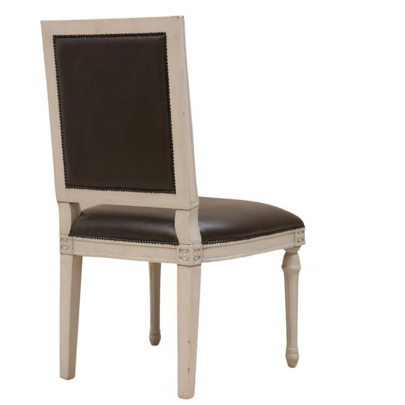 Louis XVI Style Side Chair with Chocolate Brown Leather In Good Condition For Sale In Locust Valley, NY