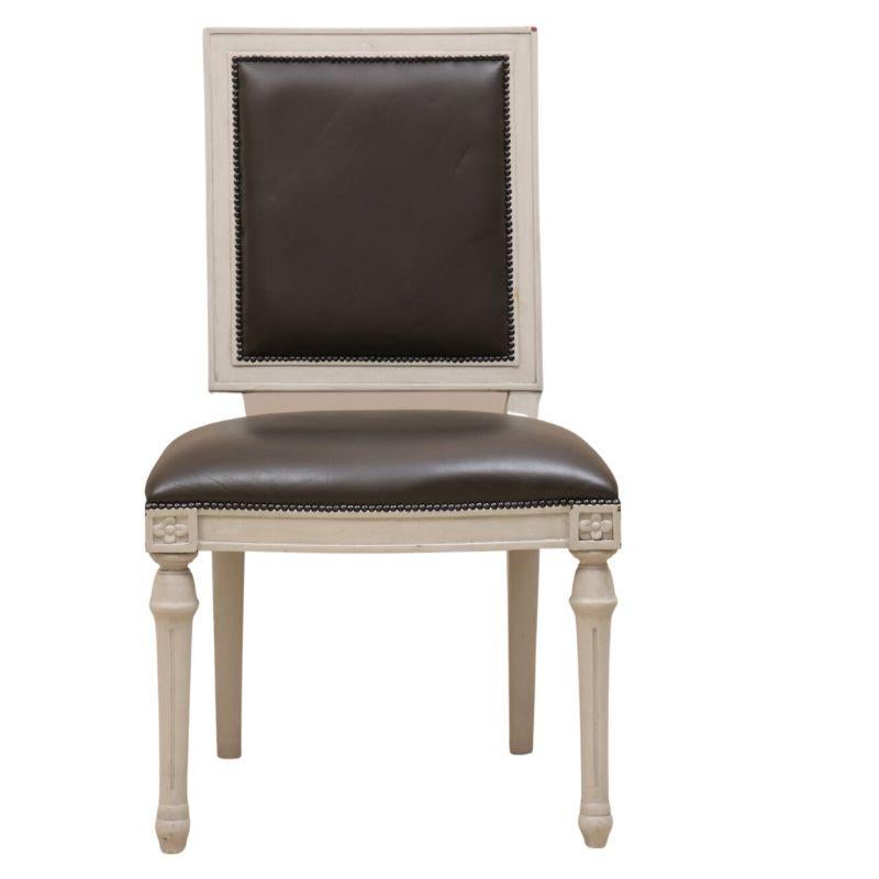 20th Century Louis XVI Style Side Chair with Chocolate Brown Leather For Sale