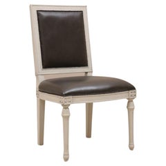 Vintage Louis XVI Style Side Chair with Chocolate Brown Leather