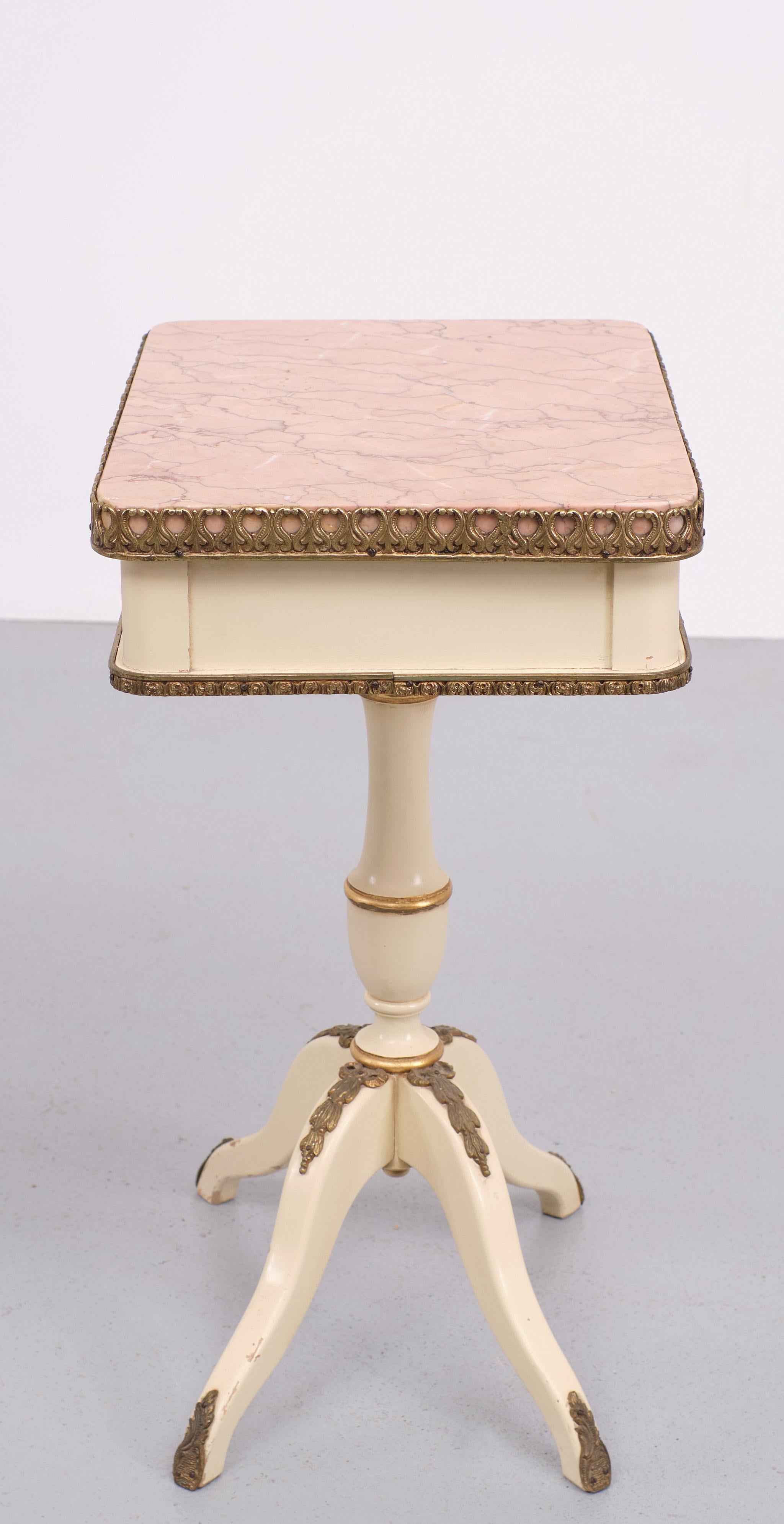French Louis XVI Style Side Table Pink Marble Top, 1950s