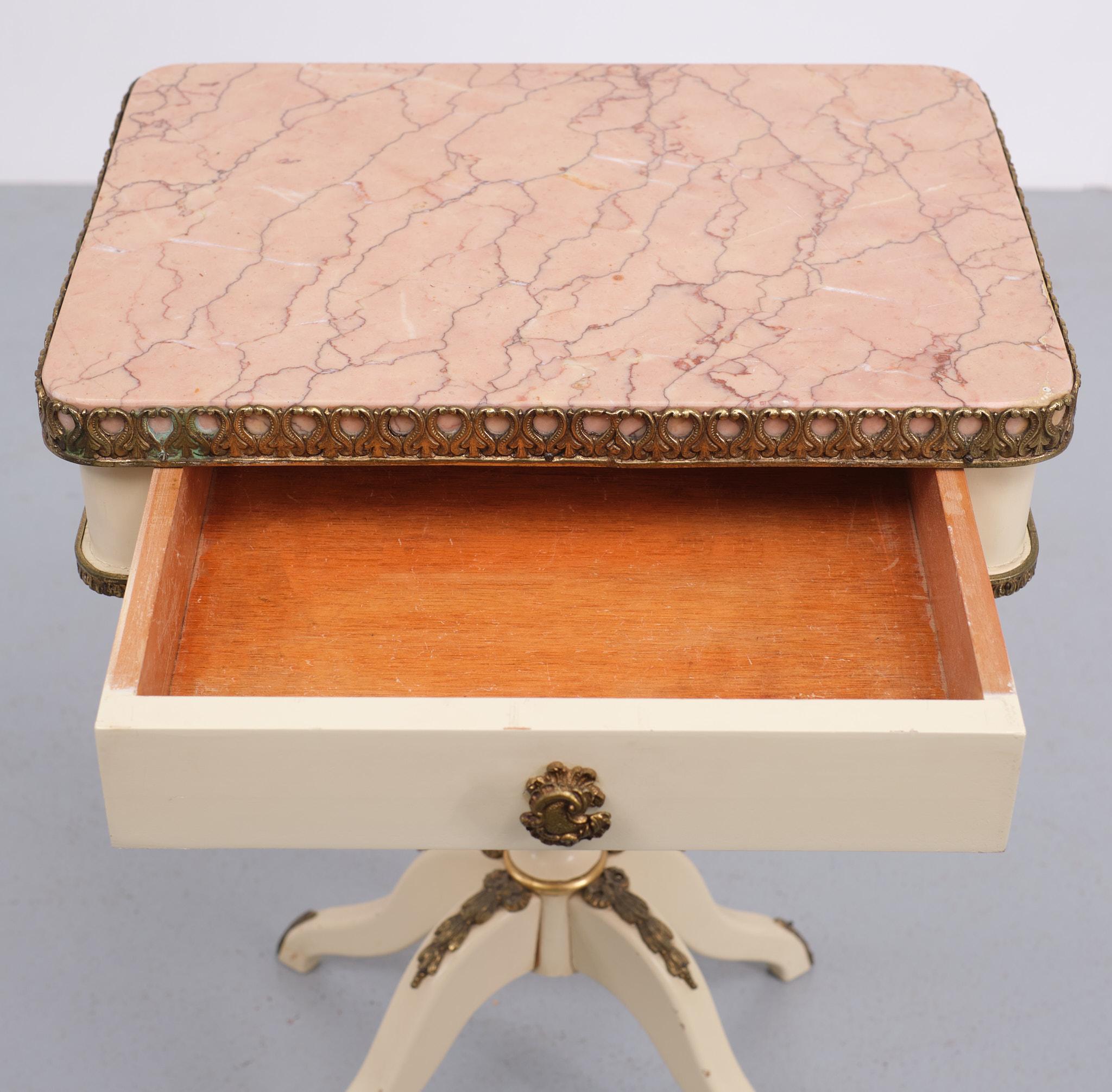 Mid-20th Century Louis XVI Style Side Table Pink Marble Top, 1950s