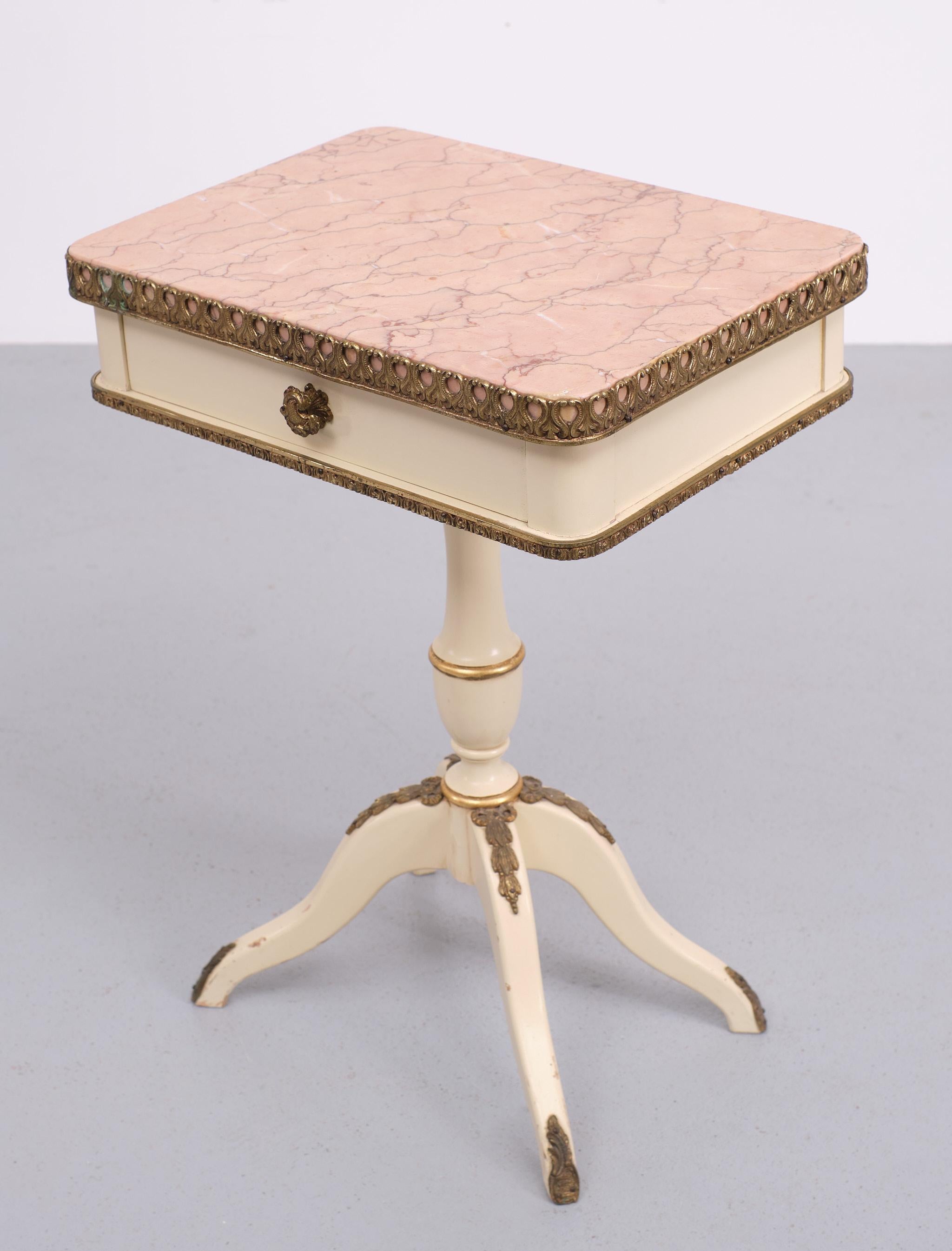 Louis XVI Style Side Table Pink Marble Top, 1950s 1