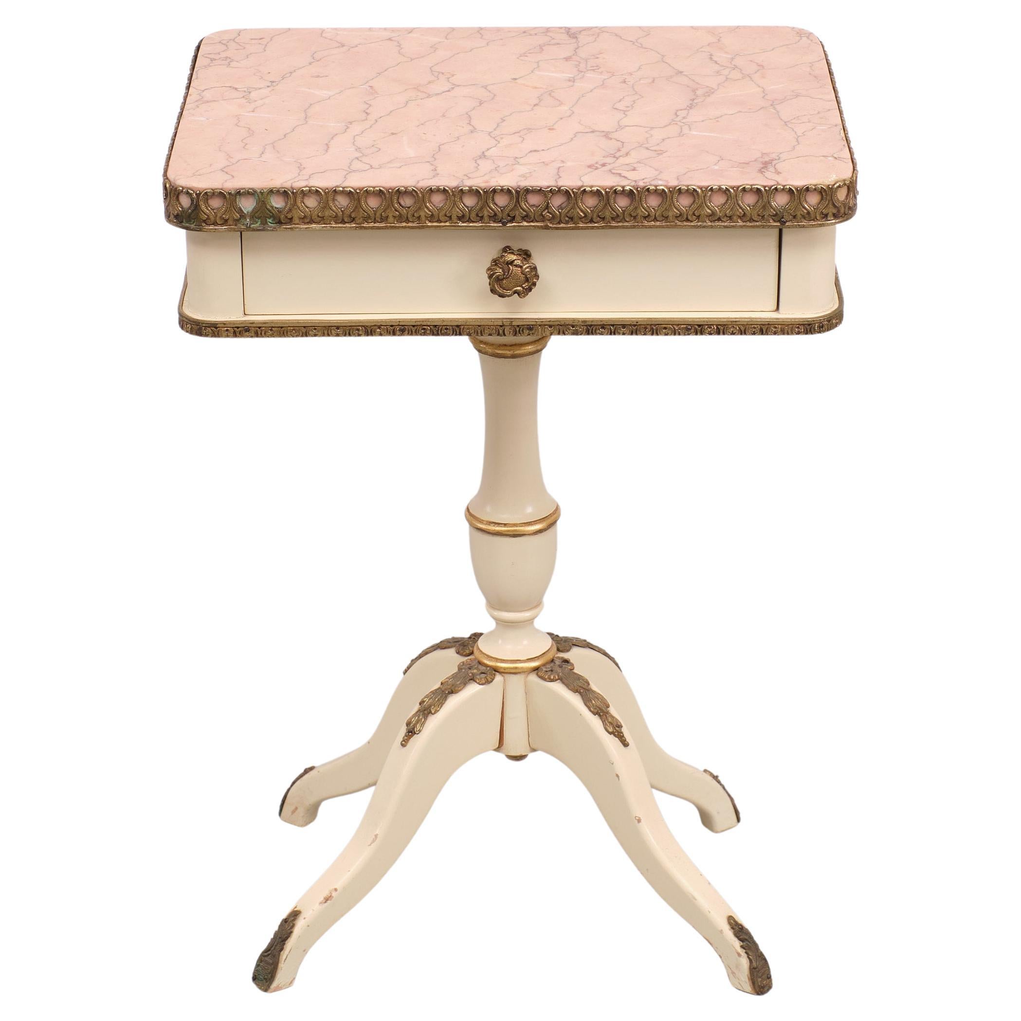 Louis XVI Style Side Table Pink Marble Top, 1950s