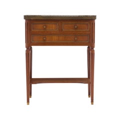 Louis XVI Style Side Table with Carrara Marble Top and Brass Trim