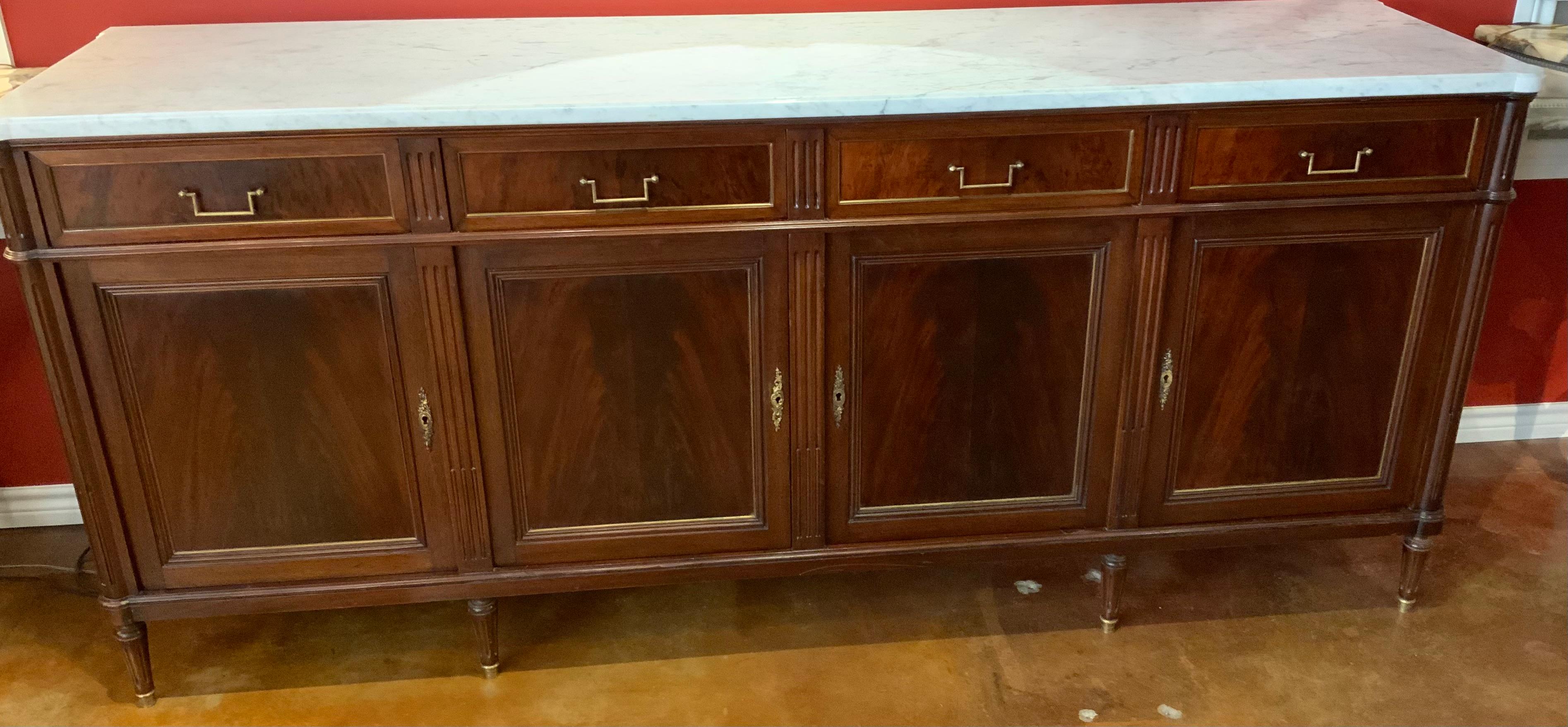 Louis XVI-Style sideboard/buffet mahogany with white marble top For Sale 4