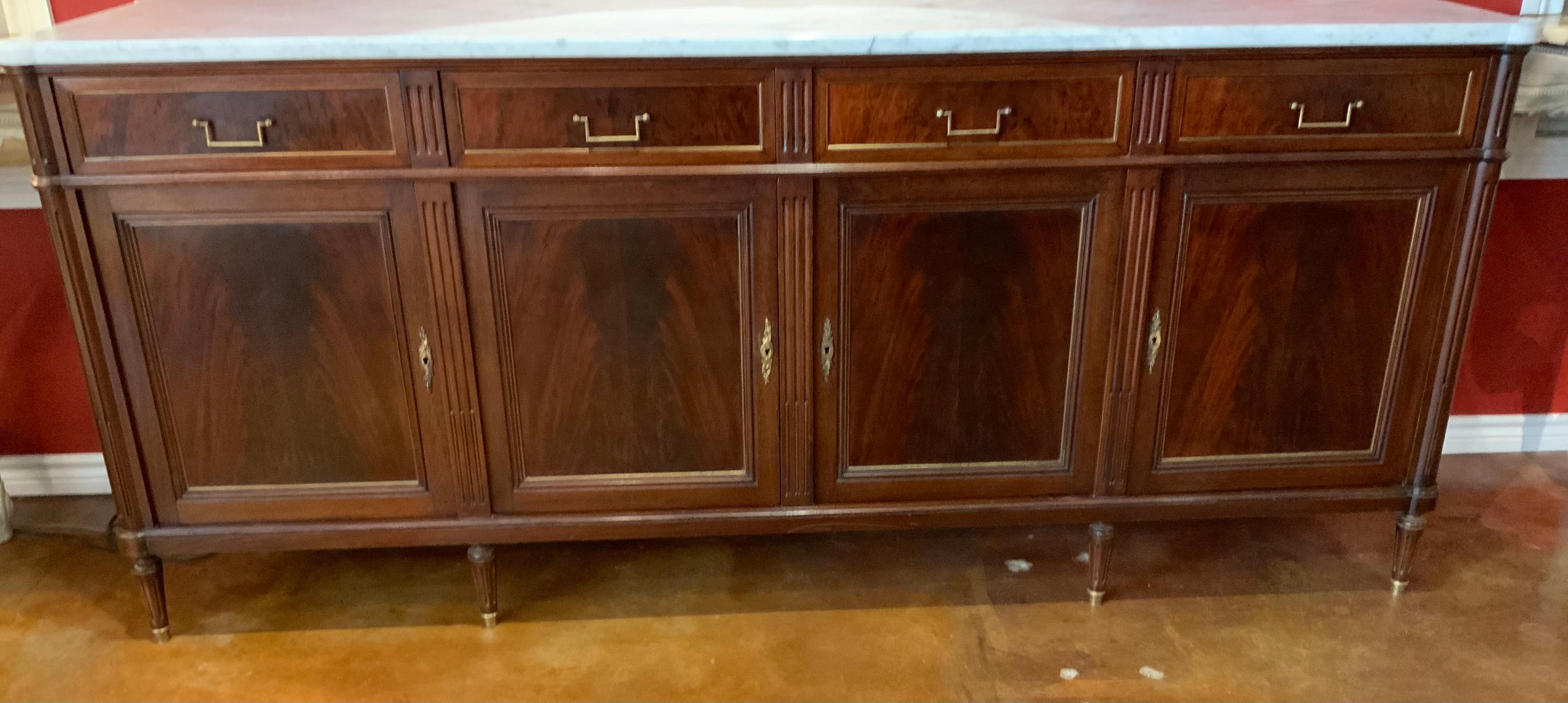 Louis XVI-Style sideboard/buffet mahogany with white marble top For Sale 5