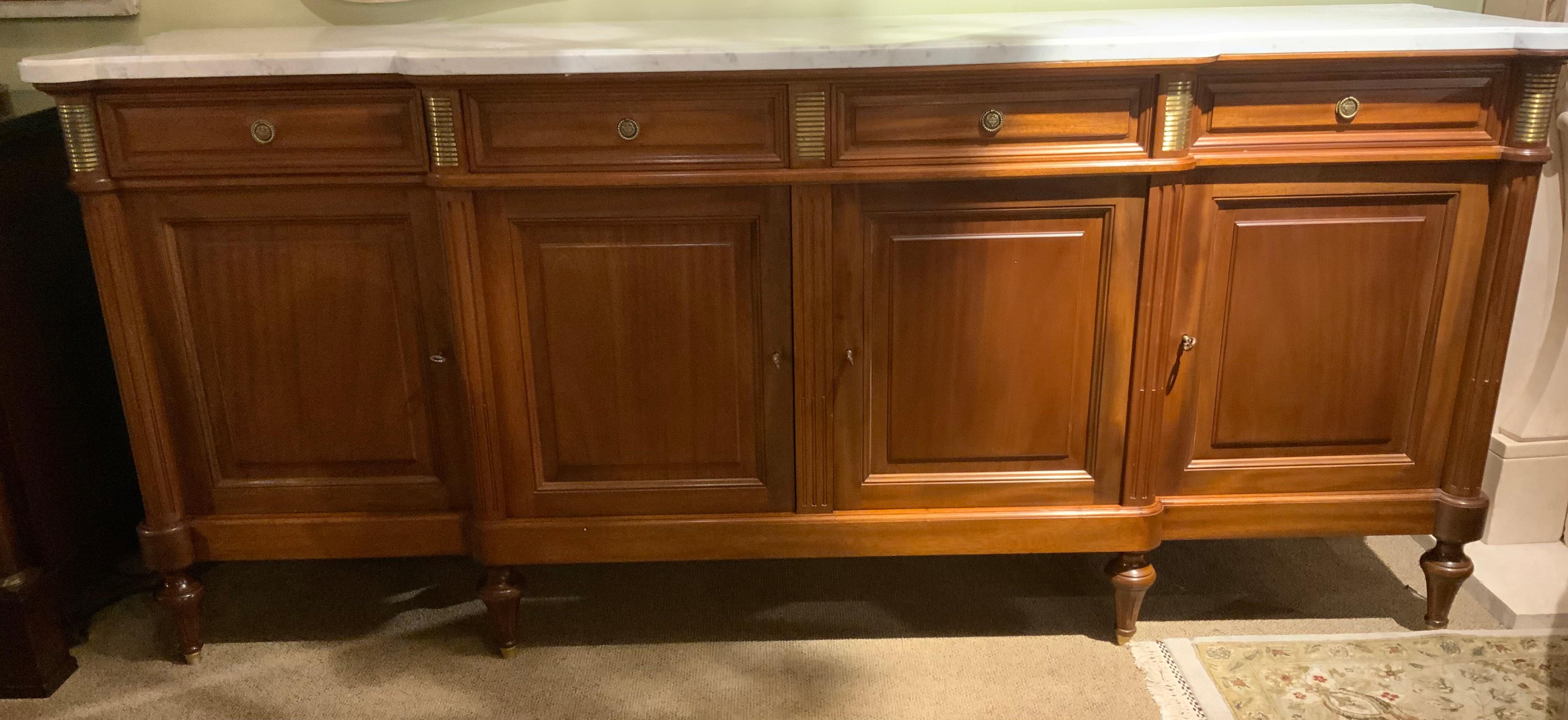 Louis XVI -Style sideboard/buffet mahogany with white marble top For Sale 5