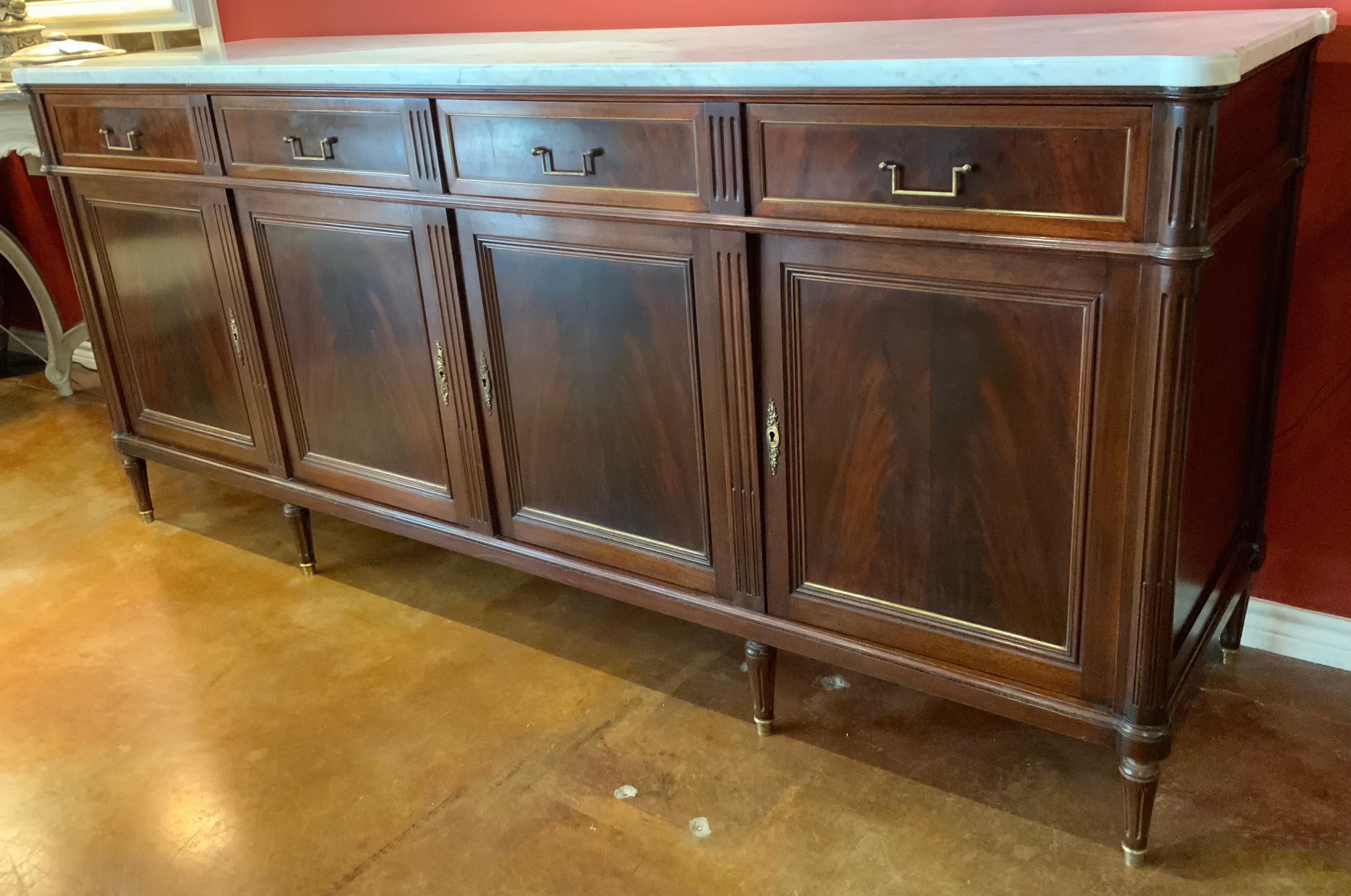 French Louis XVI-Style sideboard/buffet mahogany with white marble top For Sale