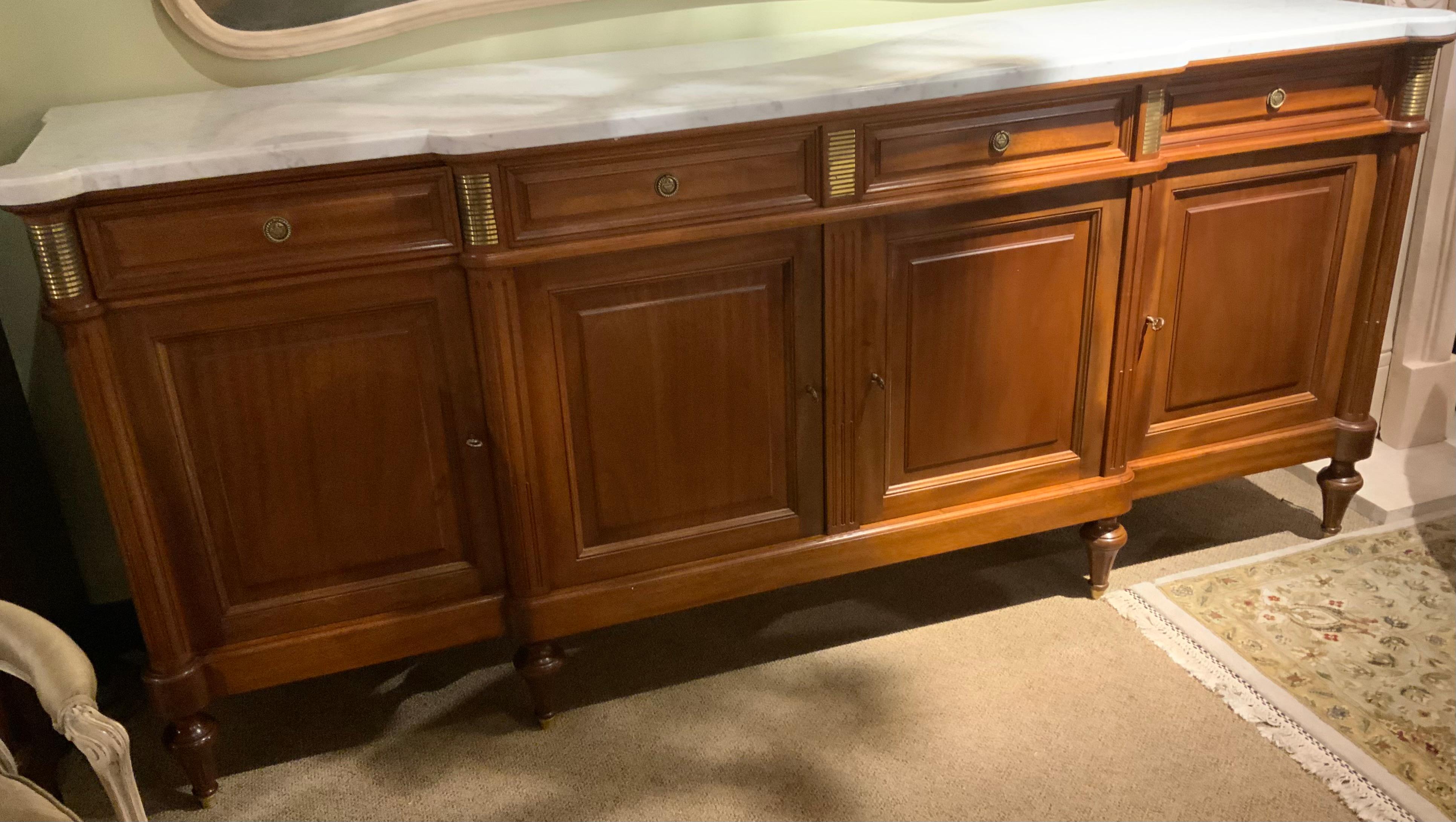 Louis XVI -Style sideboard/buffet mahogany with white marble top For Sale 1