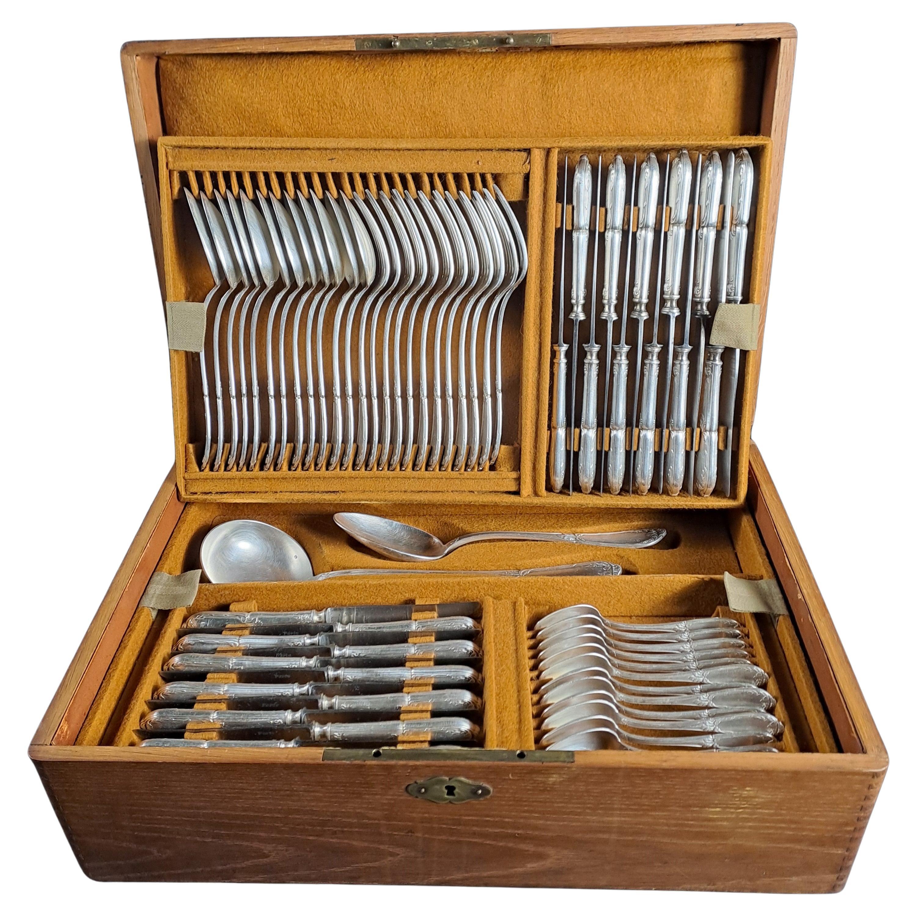 Louis XVI Style Silver Plated Metal Cutlery Set - 62 Pieces