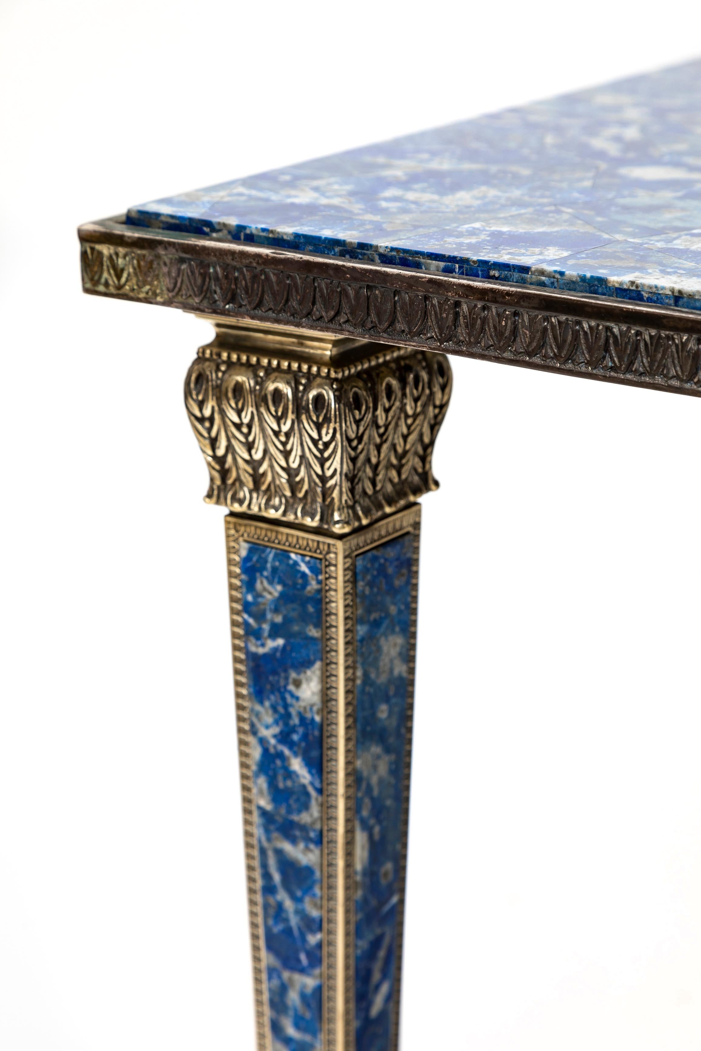 Louis XVI Stil Versilberte Bronze & Lapislazuli Couchtisch, Att. E. F. Caldwell im Angebot 4