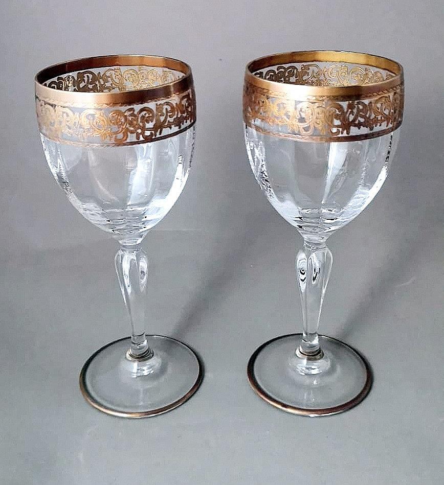 Louis XVI Style Six Blown Italian Water Goblets with Gold Rim For Sale 4
