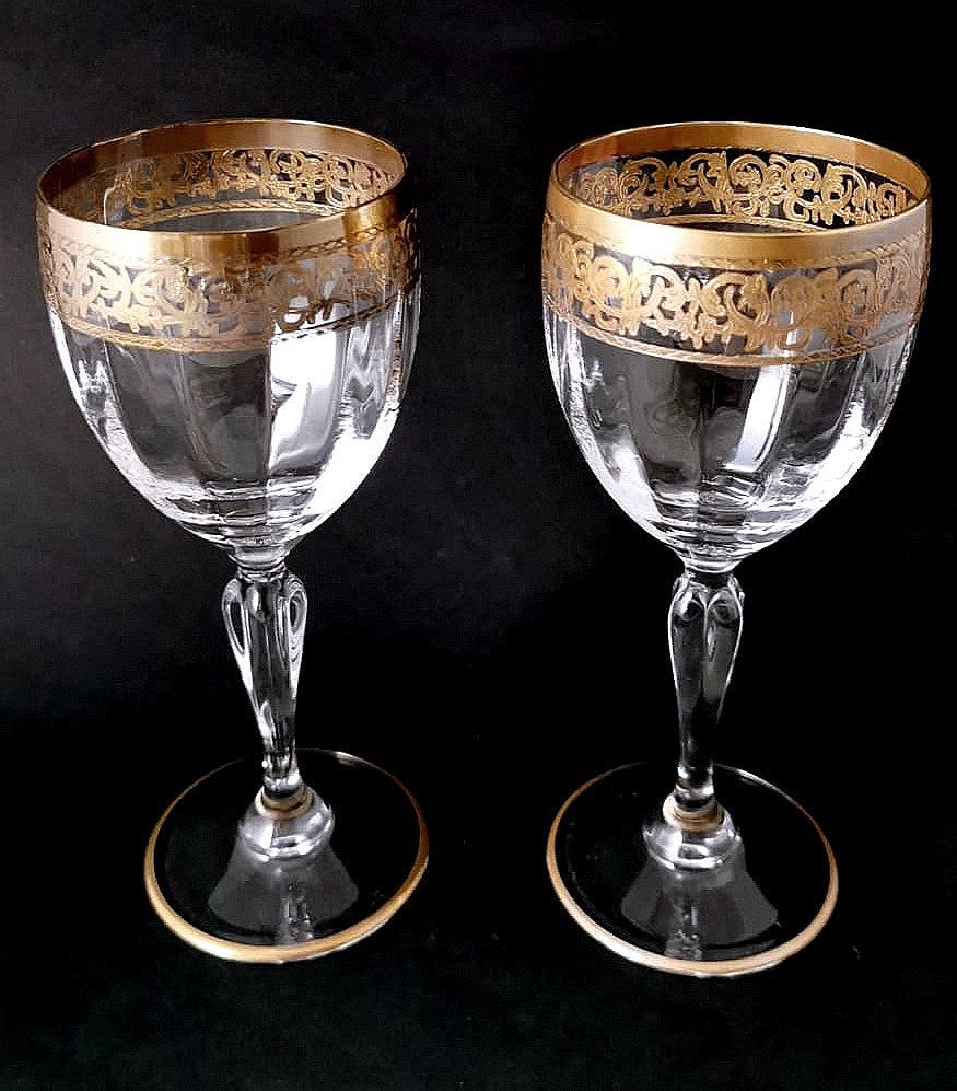 Louis XVI Style Six Blown Italian Water Goblets with Gold Rim For Sale 5