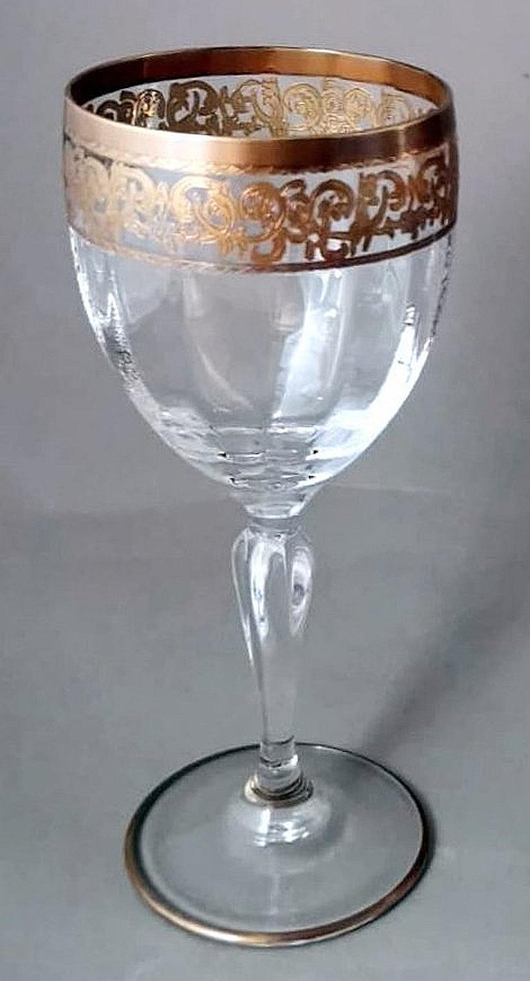 Louis XVI Style Six Blown Italian Water Goblets with Gold Rim For Sale 8