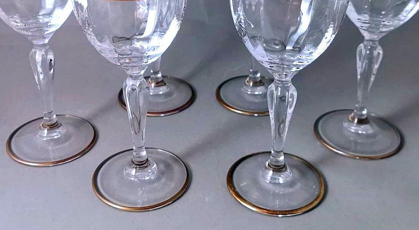 Louis XVI Style Six Blown Italian Water Goblets with Gold Rim For Sale 1